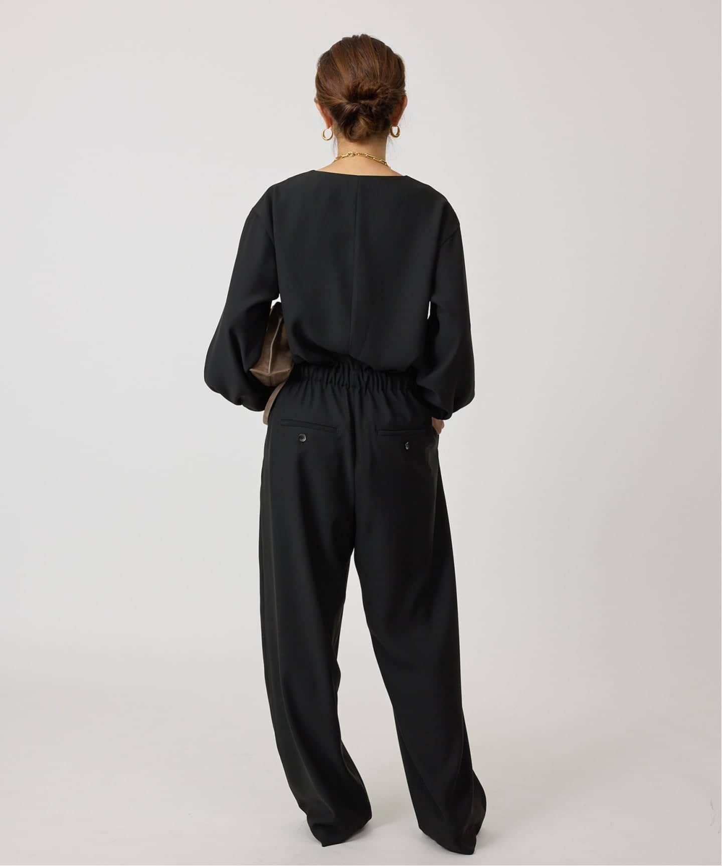 バックサテンジョーゼットオールインワン（つなぎ／オールインワン