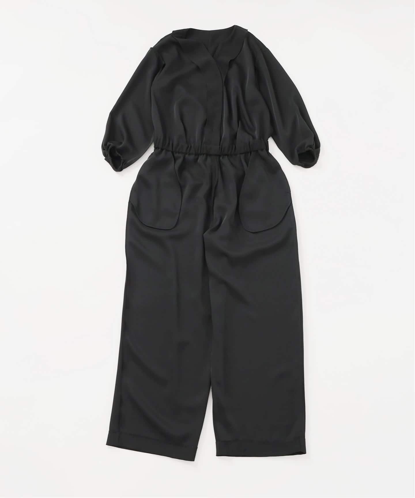 【新品】Heve サテンオールインワン　Black バックサテンジョーゼットオールインワン（つなぎ／オールインワン