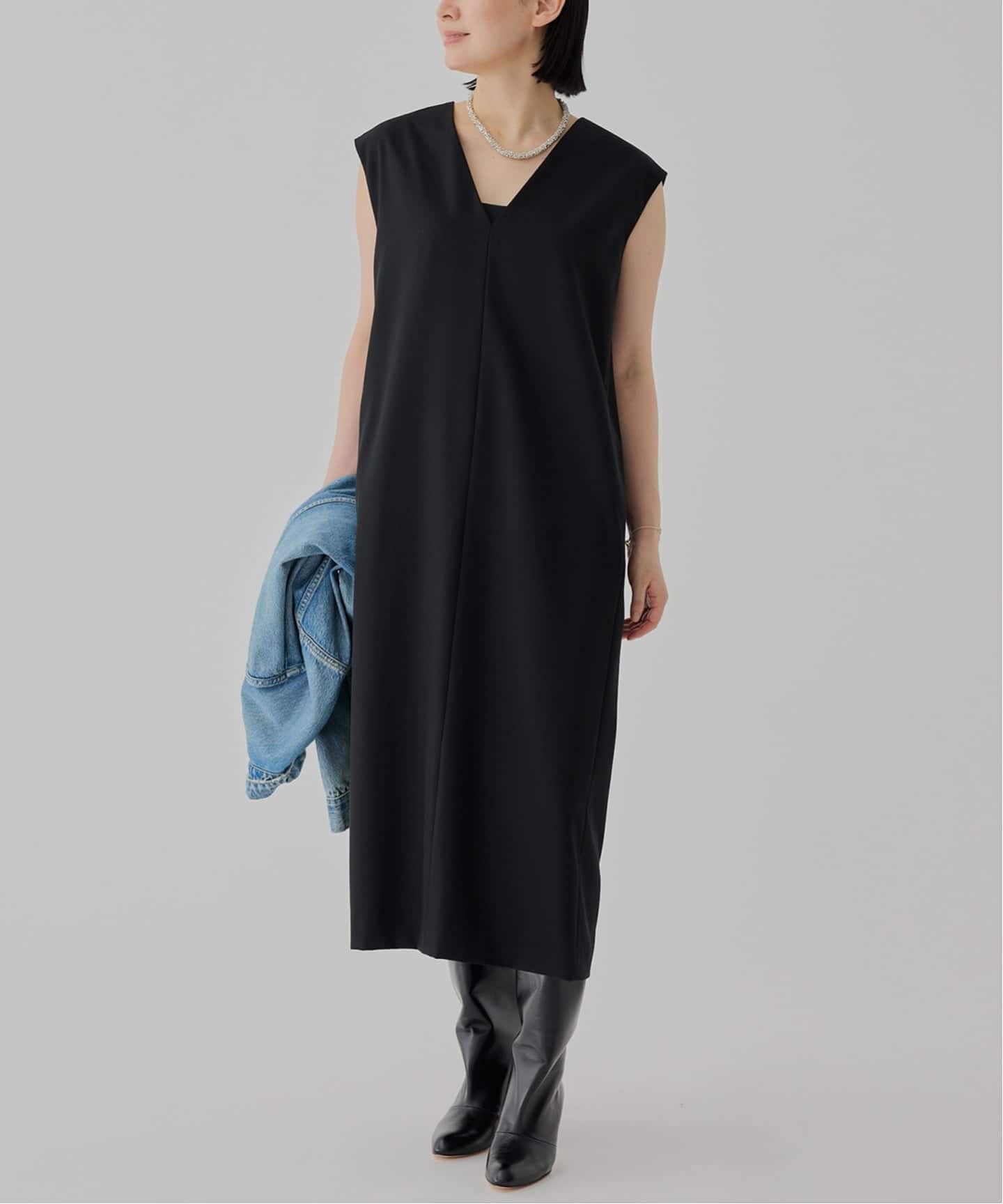 VERMEIL par iena 毛100%　Vネックワンピース　優雅　日本製 クリアウールVネックワンピース（ワンピース）｜VERMEIL par