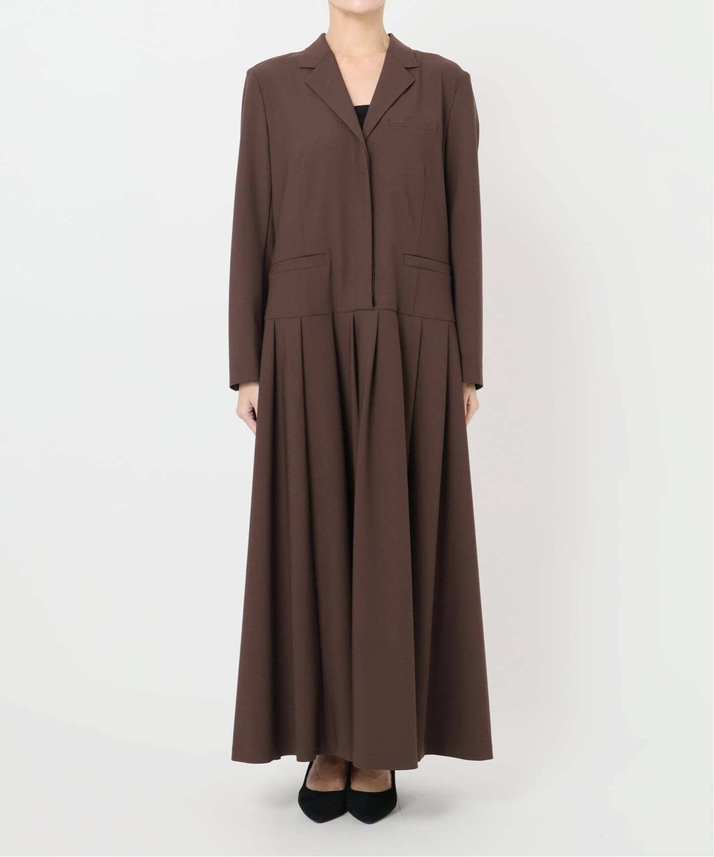 美品✨ヴェルメイユパーイエナ ロングワンピース フレア ブラウン TRストレッチタックワンピース（ワンピース）｜VERMEIL par iena