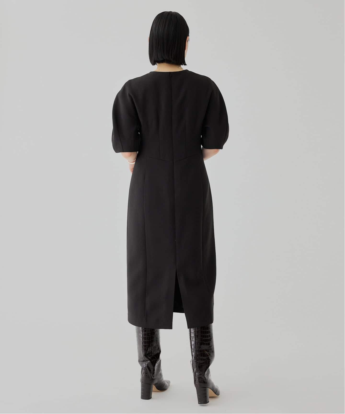 VERMEIL par iena ポンチクルーネックワンピース ロング 長袖 黒 予約》W-FACEクルーネックワンピース（ワンピース）｜VERMEIL