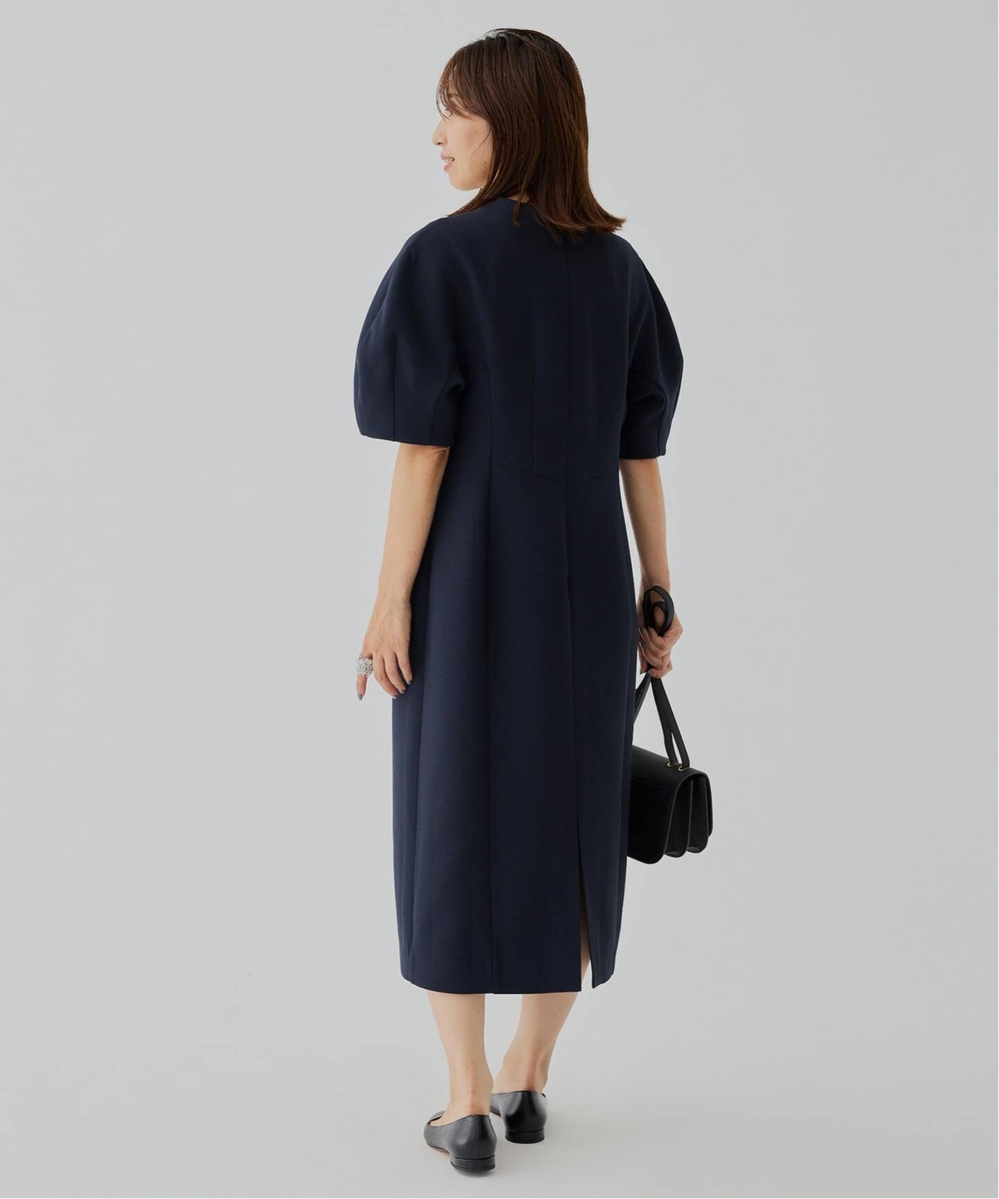 VERMEIL par iena ポンチクルーネックワンピース ロング 長袖 黒 予約》W-FACEクルーネックワンピース（ワンピース）｜VERMEIL