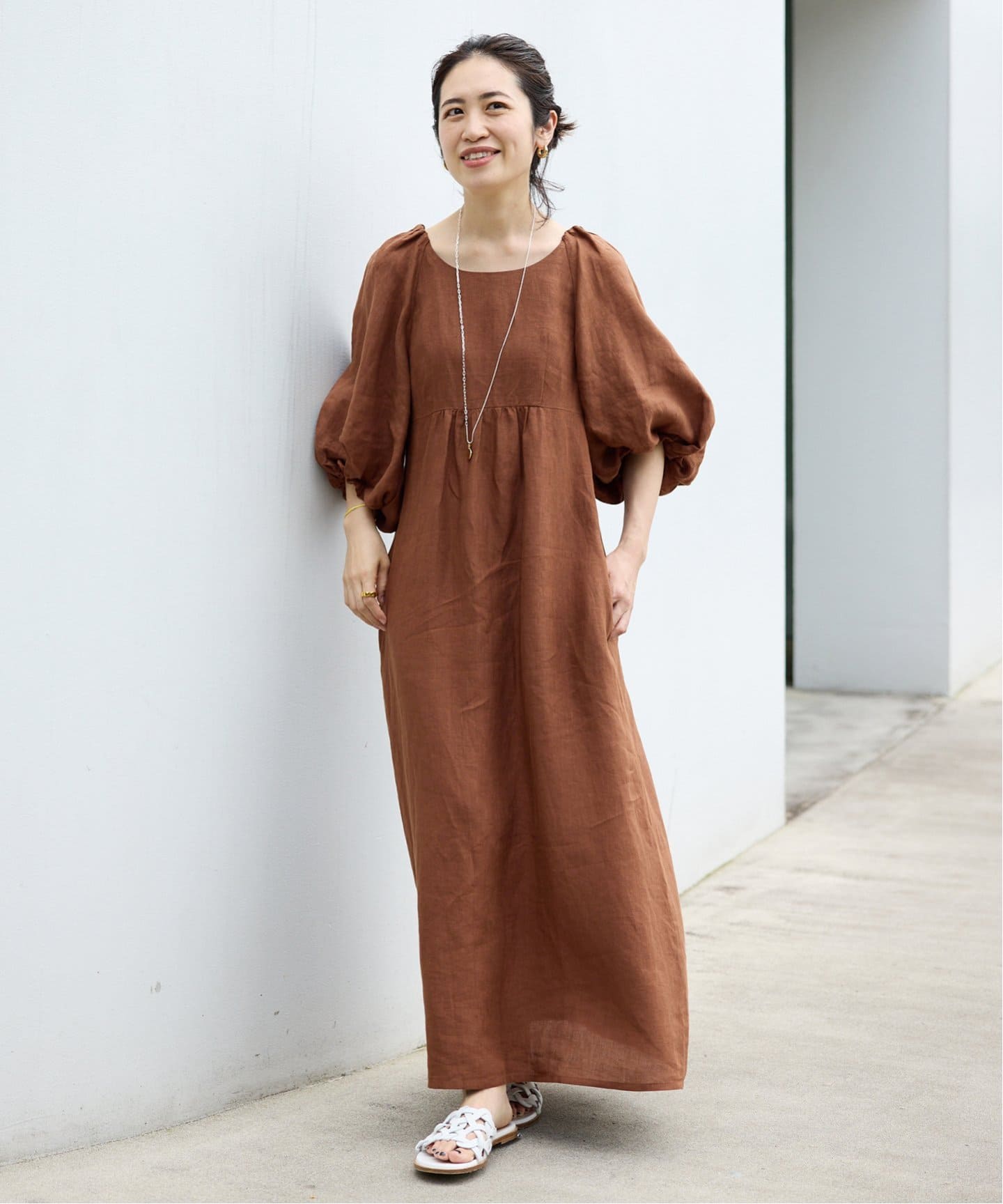 美品✨ヴェルメイユパーイエナ ベルギーリネンワンピース マキシ丈 グリーン IENAスタッフが着る、VERMEIL人気のベルギーリネンワンピース