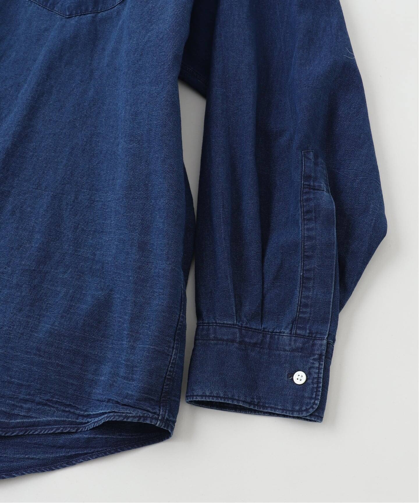 p*-様 フレッシュサービス　シャツ　グラフペーパー　ネイビー　フラップポケット Fresh Service (フレッシュサービス) COOLFIBER OPEN COLLAR S/S