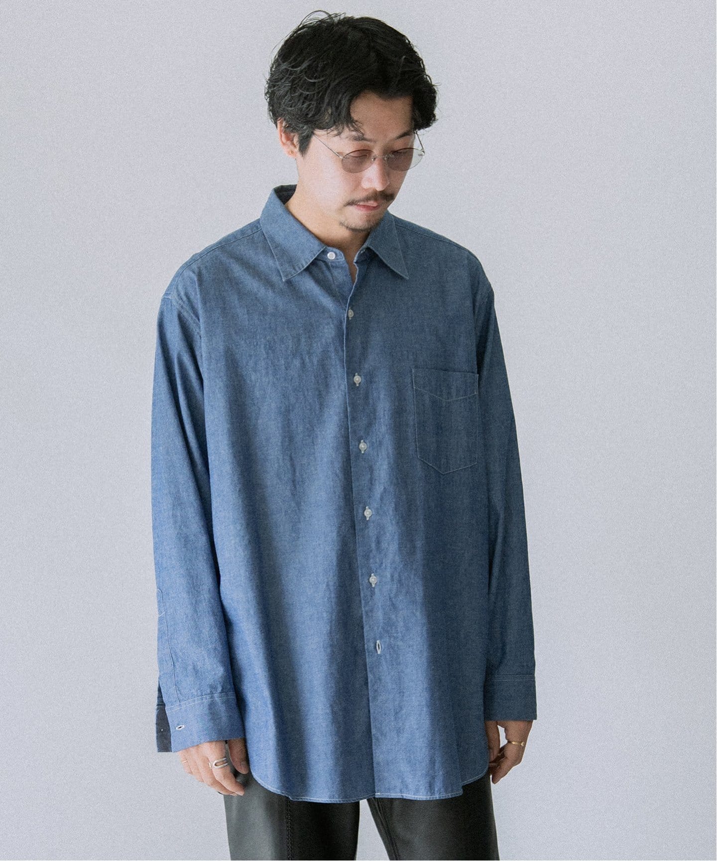 未使用 レショップ l'echoppe LE ブルー シャツ 3 長袖 SLIM LE / エルイー】SLIM RG SH（シャツ／ブラウス）｜L'ECHOPPE（レ