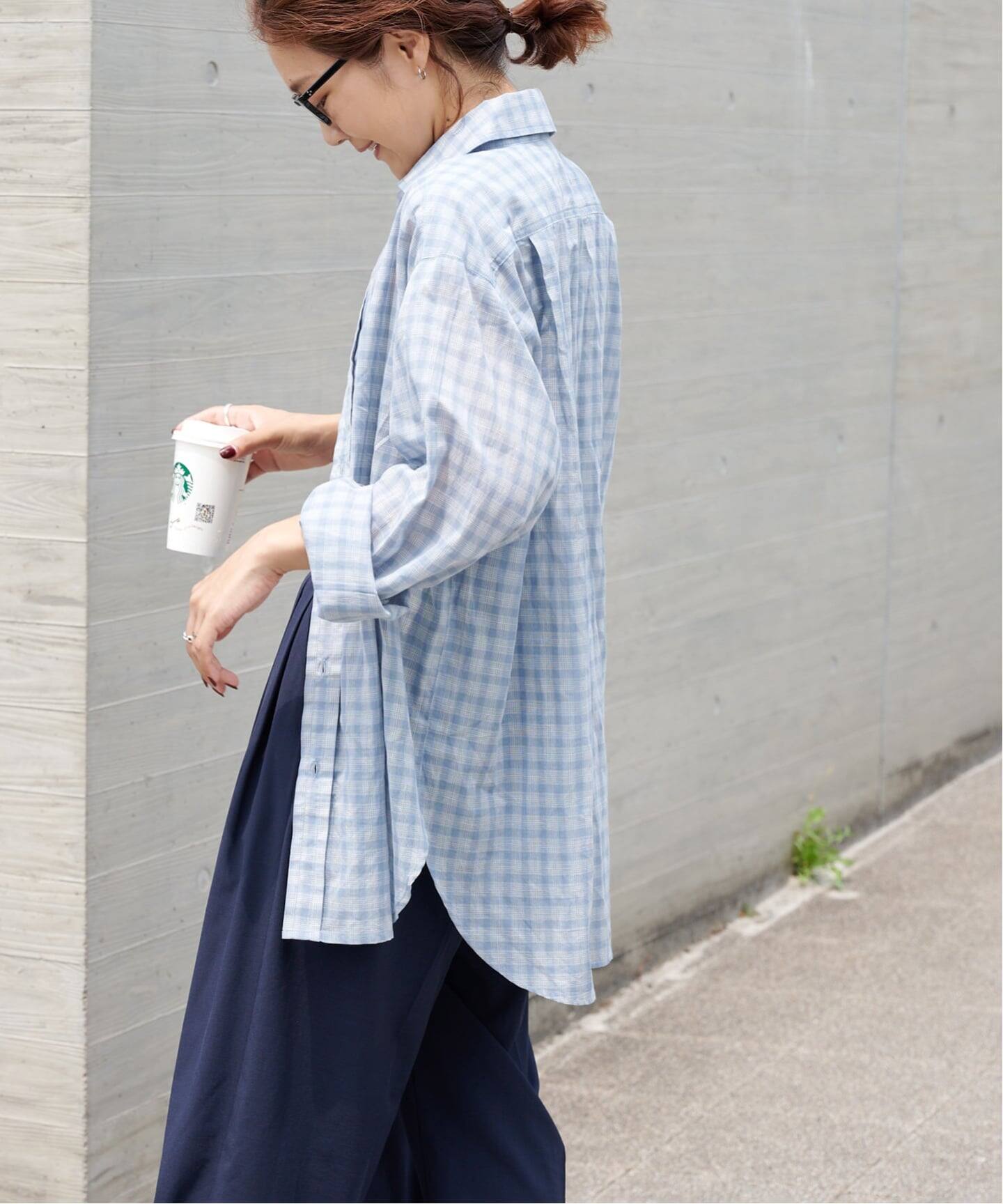 追加 シアーチェックスプレッドカラーシャツ（シャツ／ブラウス 