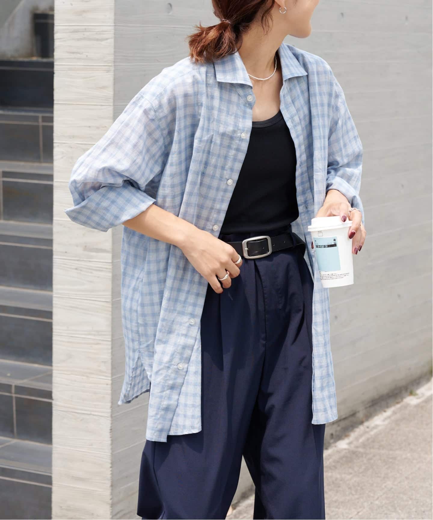 シアーチェックスプレッドカラーシャツ