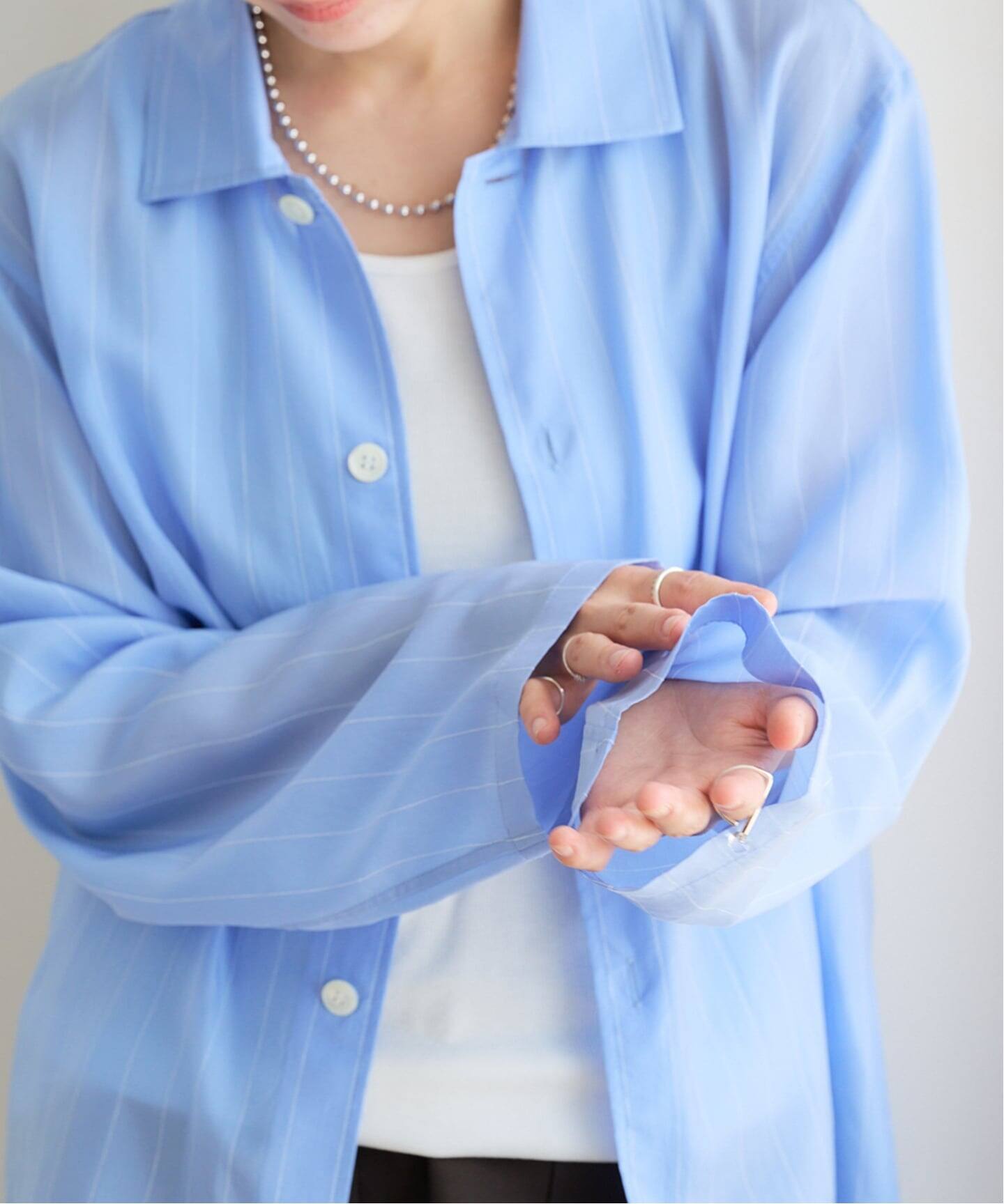 MY PINSTRIPED SHEER PAJAMA SHIRT（シャツ／ブラウス）｜BOICE FROM