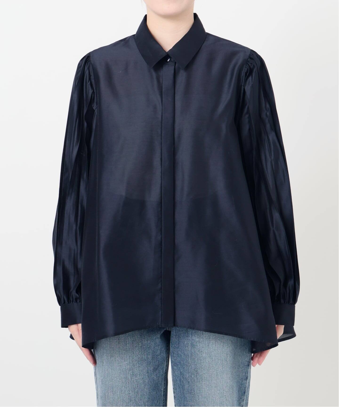 洗える】オーガンザプリーツブラウス（シャツ／ブラウス）｜La