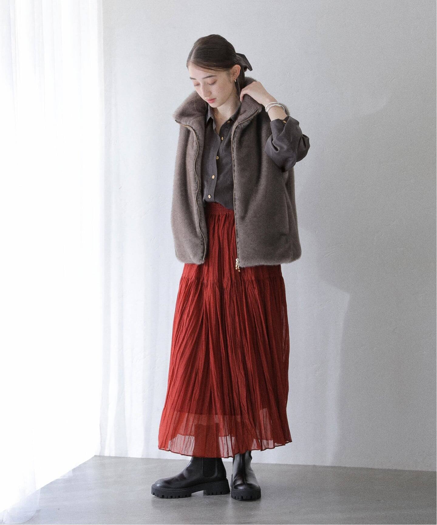 クルミ様♡ラ　トータリテ 洗える】シュシュSETピーチサテン起毛シャツ（シャツ／ブラウス）｜La