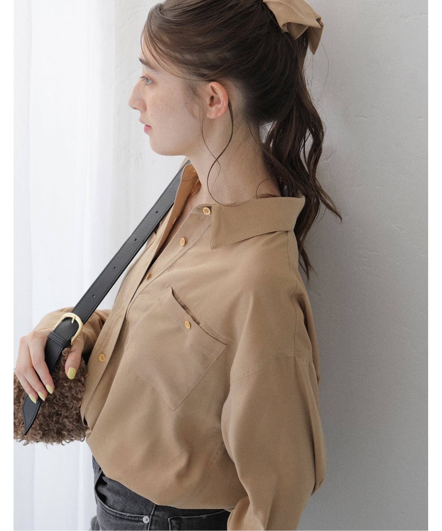 洗える】シュシュSETピーチサテン起毛シャツ（シャツ／ブラウス）｜La