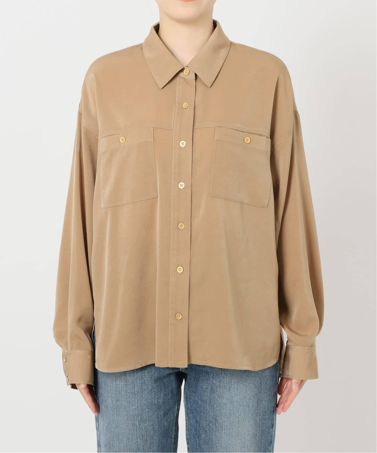 洗える】シュシュSETピーチサテン起毛シャツ（シャツ／ブラウス）｜La