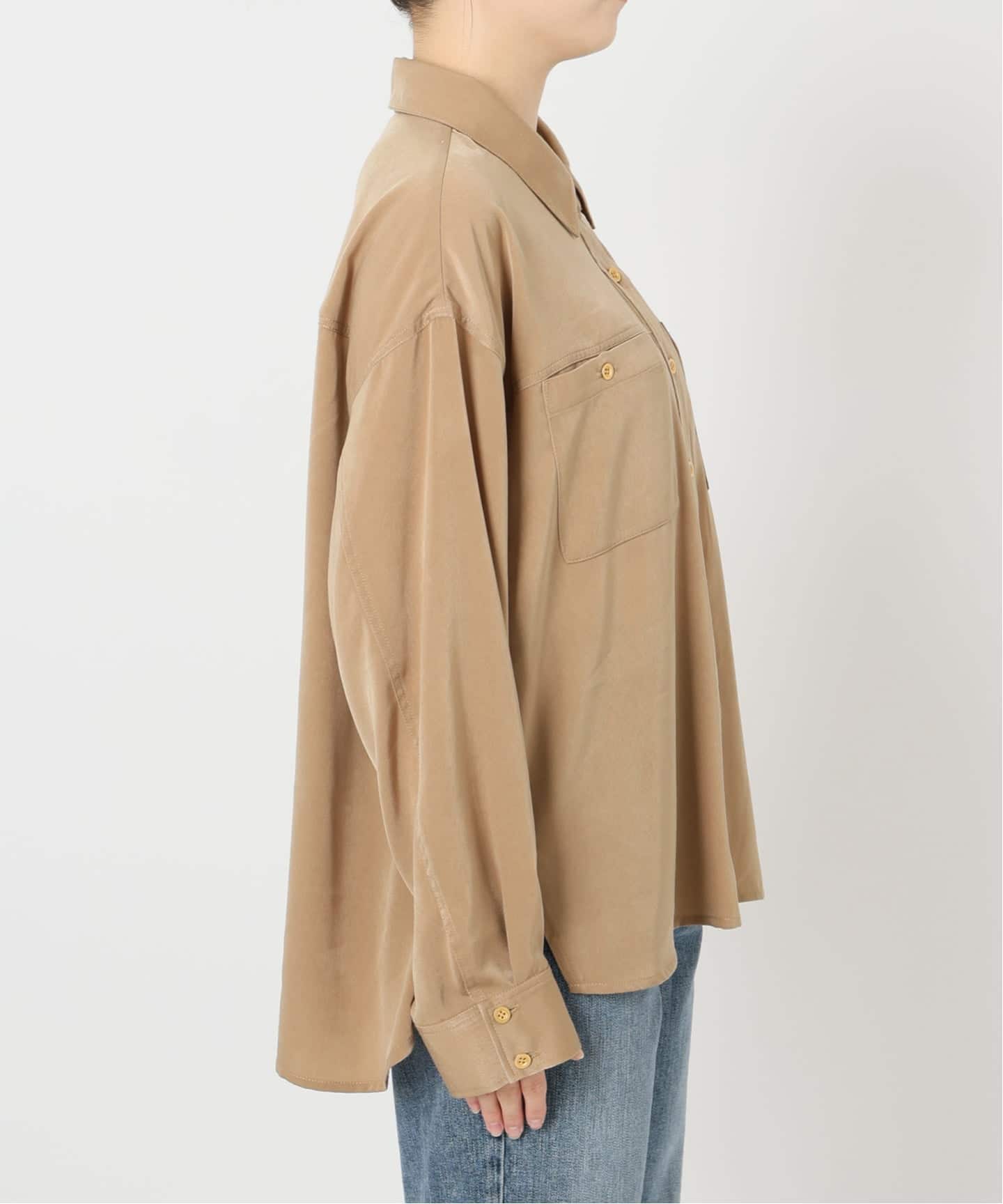 洗える】シュシュSETピーチサテン起毛シャツ（シャツ／ブラウス）｜La