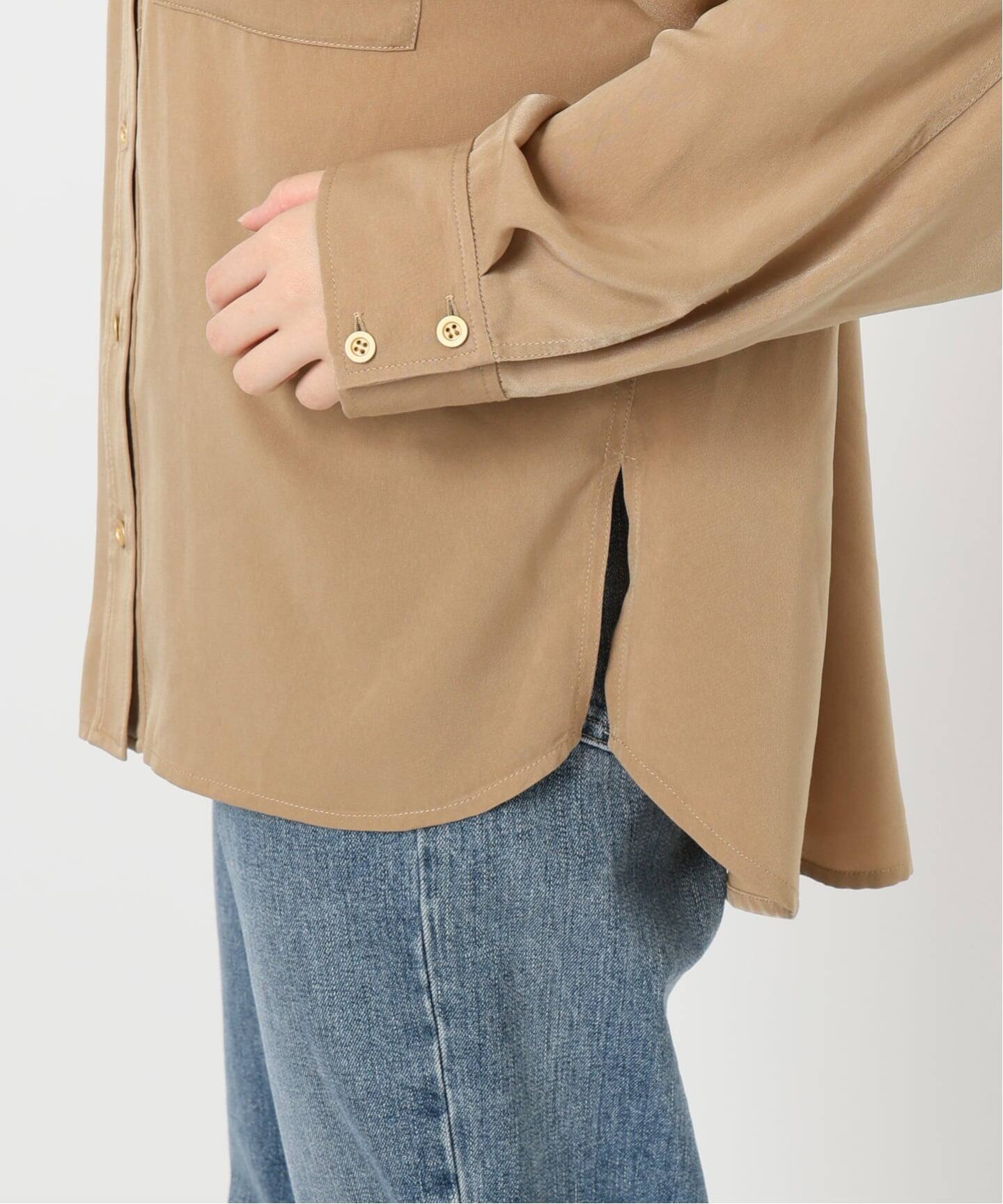 洗える】シュシュSETピーチサテン起毛シャツ（シャツ／ブラウス）｜La