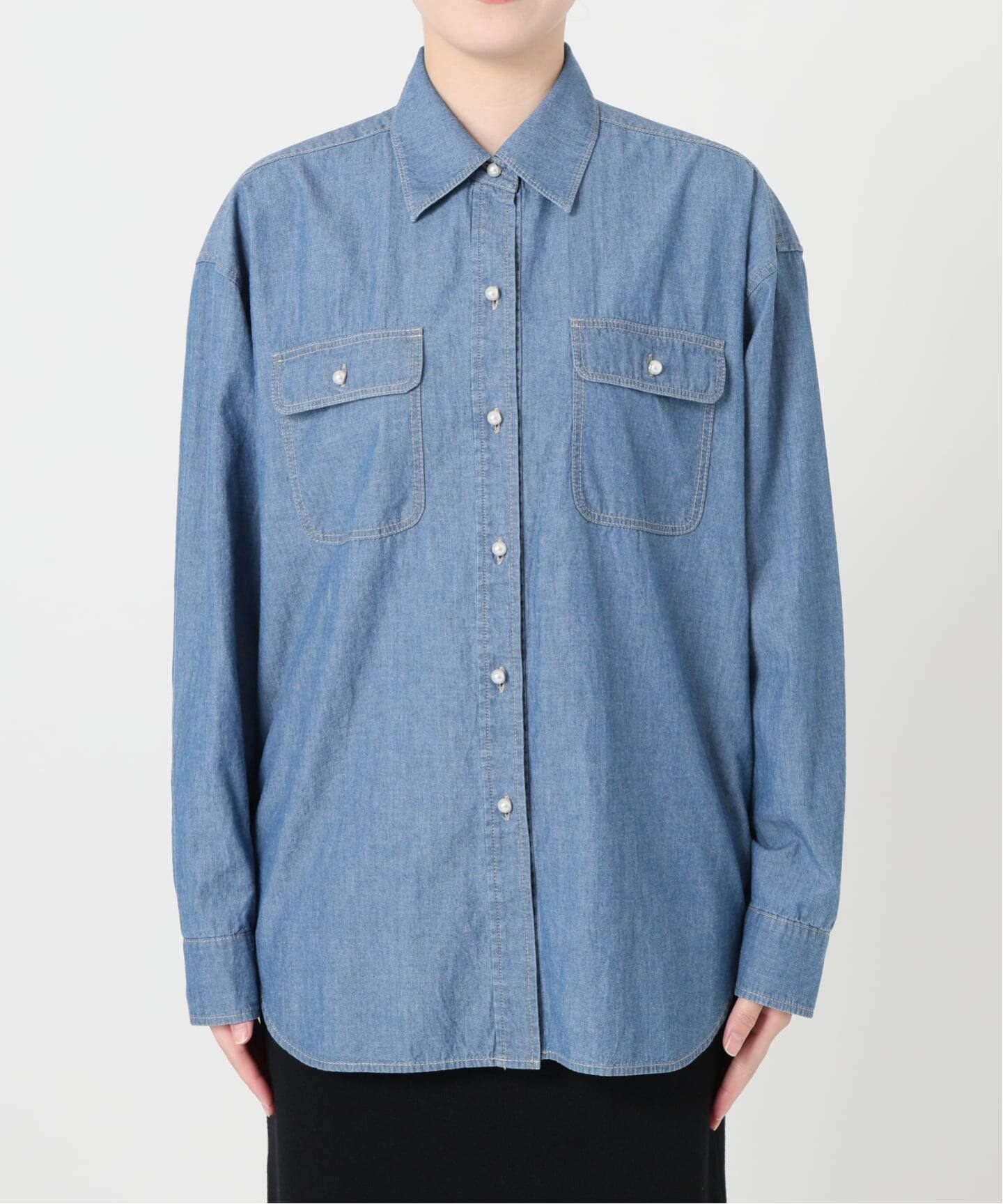 洗える】パールダンガリーシャツ（シャツ／ブラウス）｜La Totalite