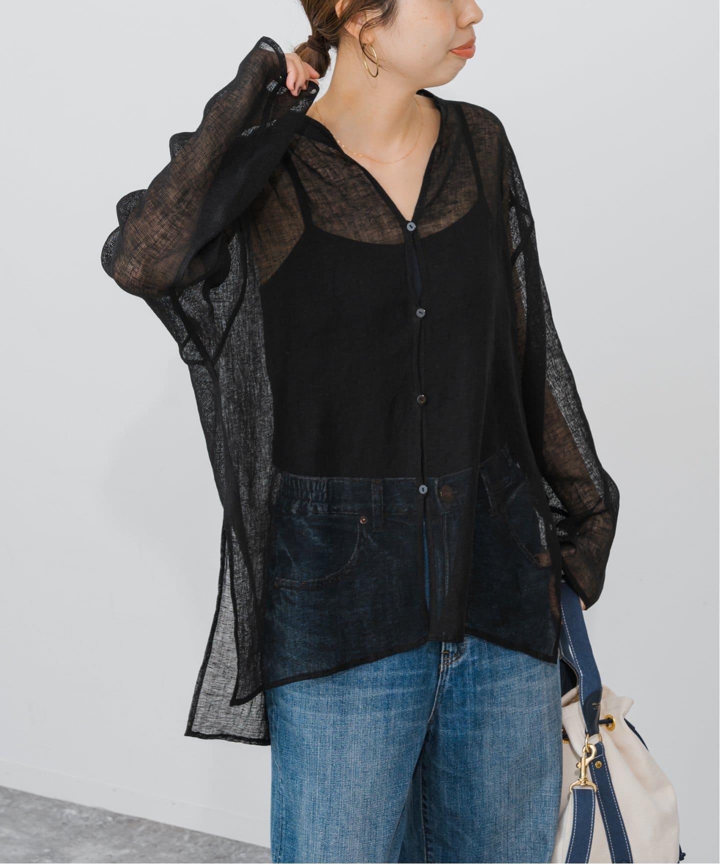 【完売商品】Spick&Span メッシュリネンシャツ Spick＆Span ブラウス シャツ 手洗い可 / メッシュリネンシャツ
