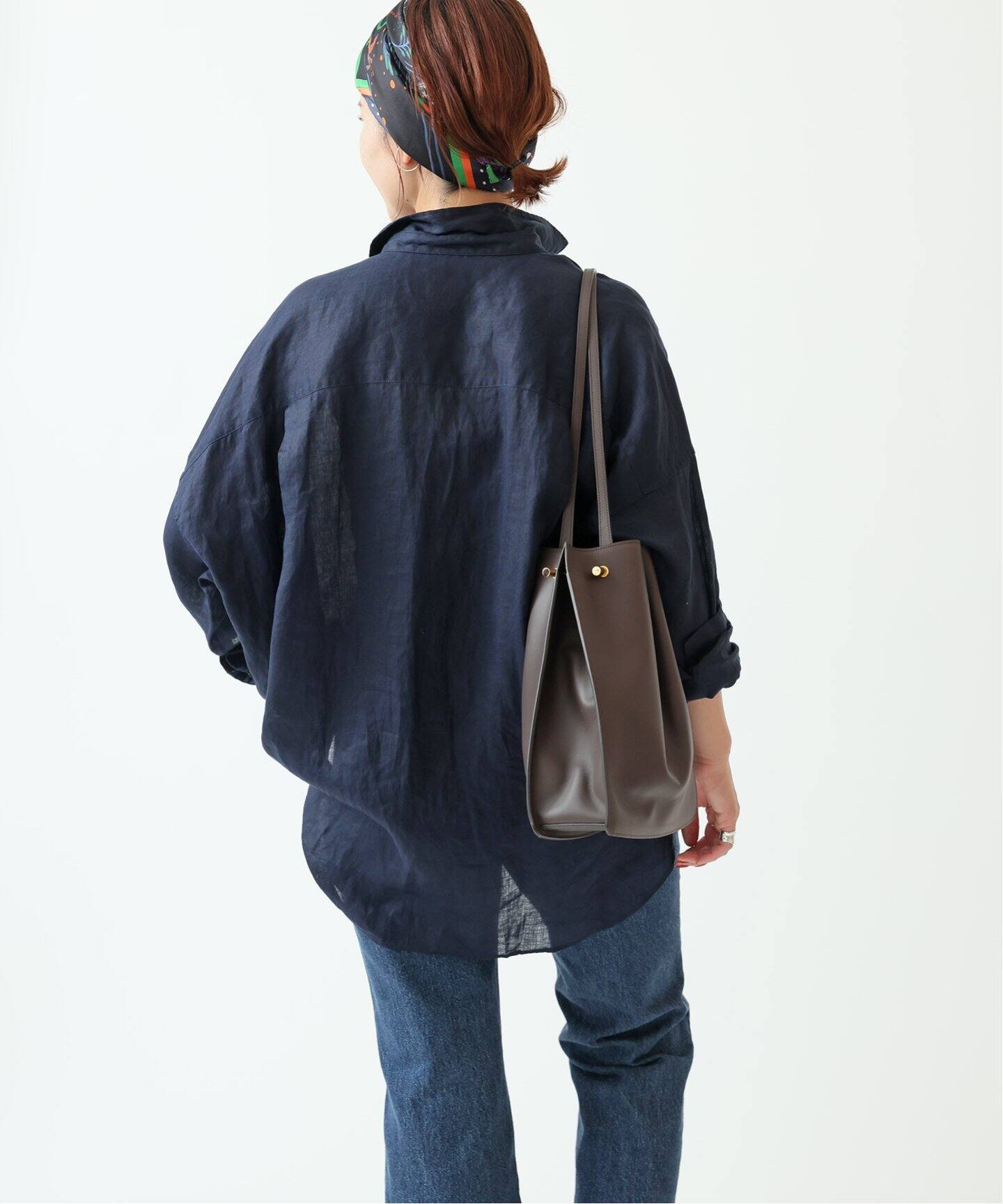 新品未使用【Spick & Span】80リネンカシュクールビッグシャツブラック 追加2》80リネンカシュクールビッグシャツ（シャツ／ブラウス）｜Spick