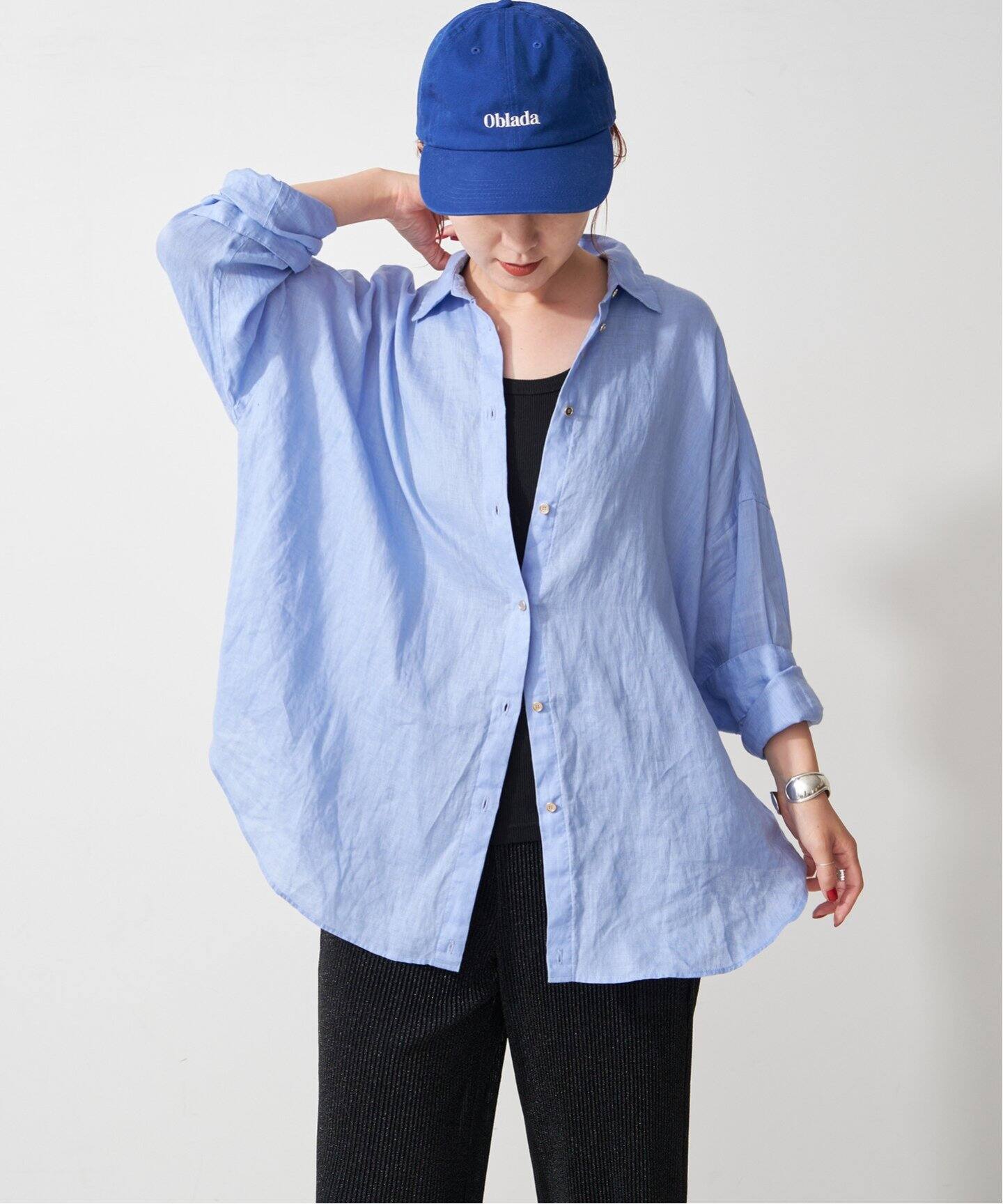 追加3》80リネンカシュクールビッグシャツ（シャツ／ブラウス