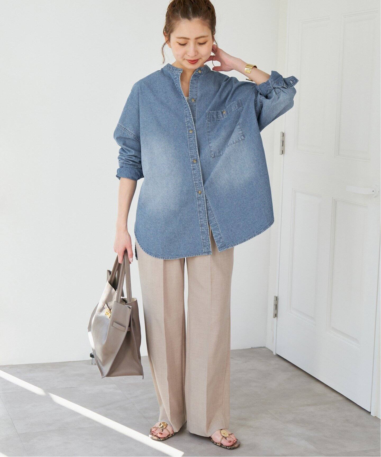 Spick and Span バンドカラーボックスダンガリーシャツ