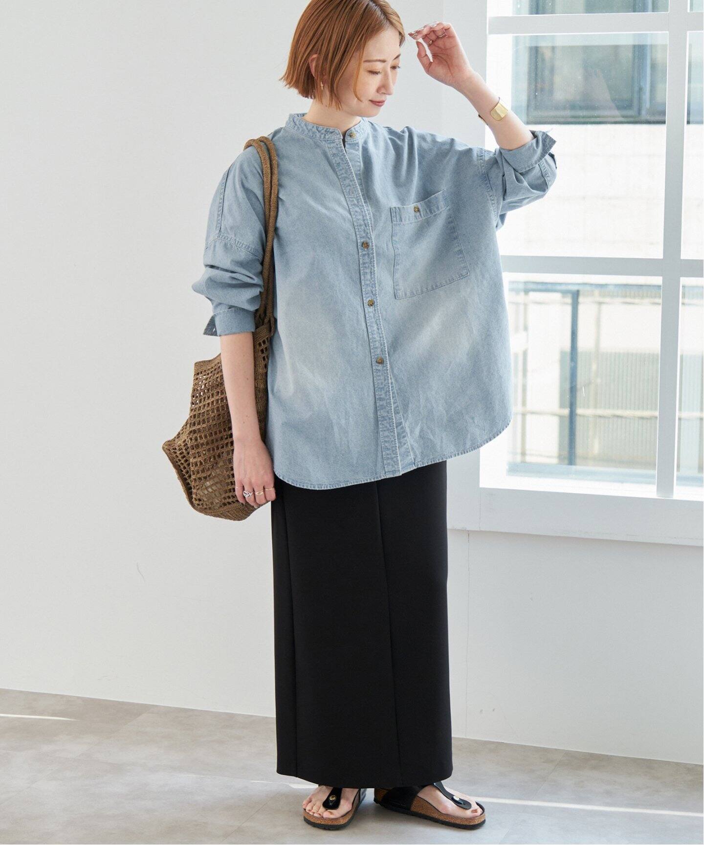 Spick and Span バンドカラーボックスダンガリーシャツ