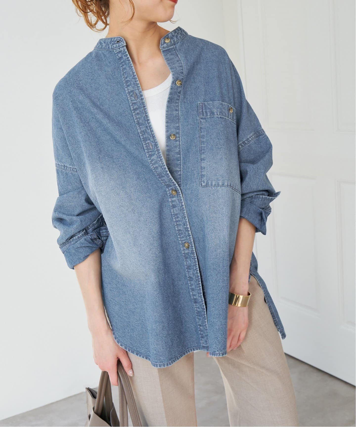 Spick and Span バンドカラーボックスダンガリーシャツ バンドカラーボックスダンガリーシャツ（シャツ／ブラウス