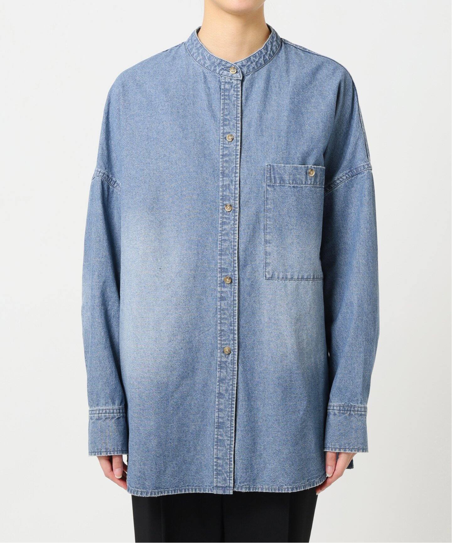 Spick and Span バンドカラーボックスダンガリーシャツ