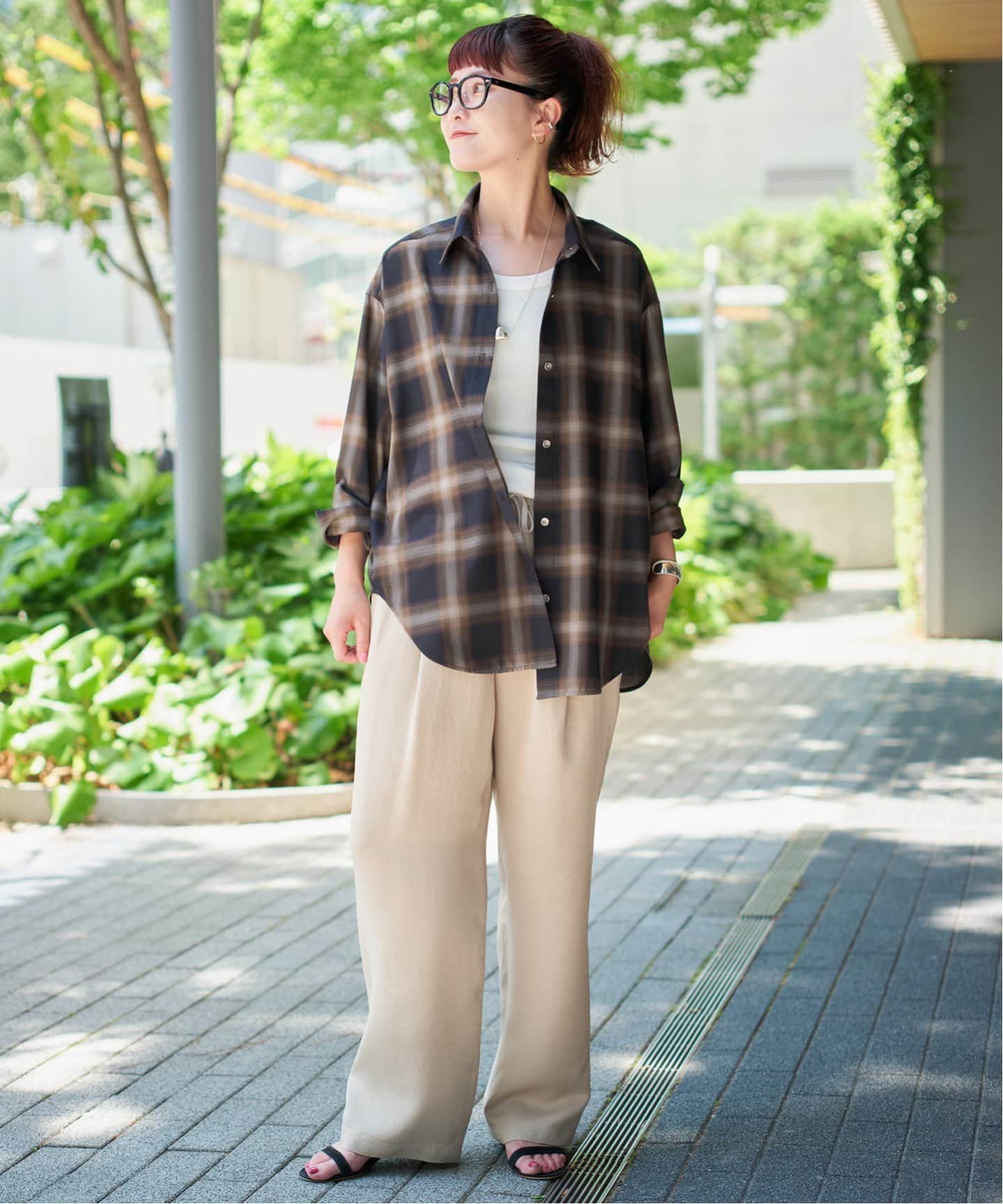 Spick & Span メタルボタンTRチェックルーズシャツ 　ブラック 追加》メタルボタンTRチェックルーズシャツ（シャツ／ブラウス