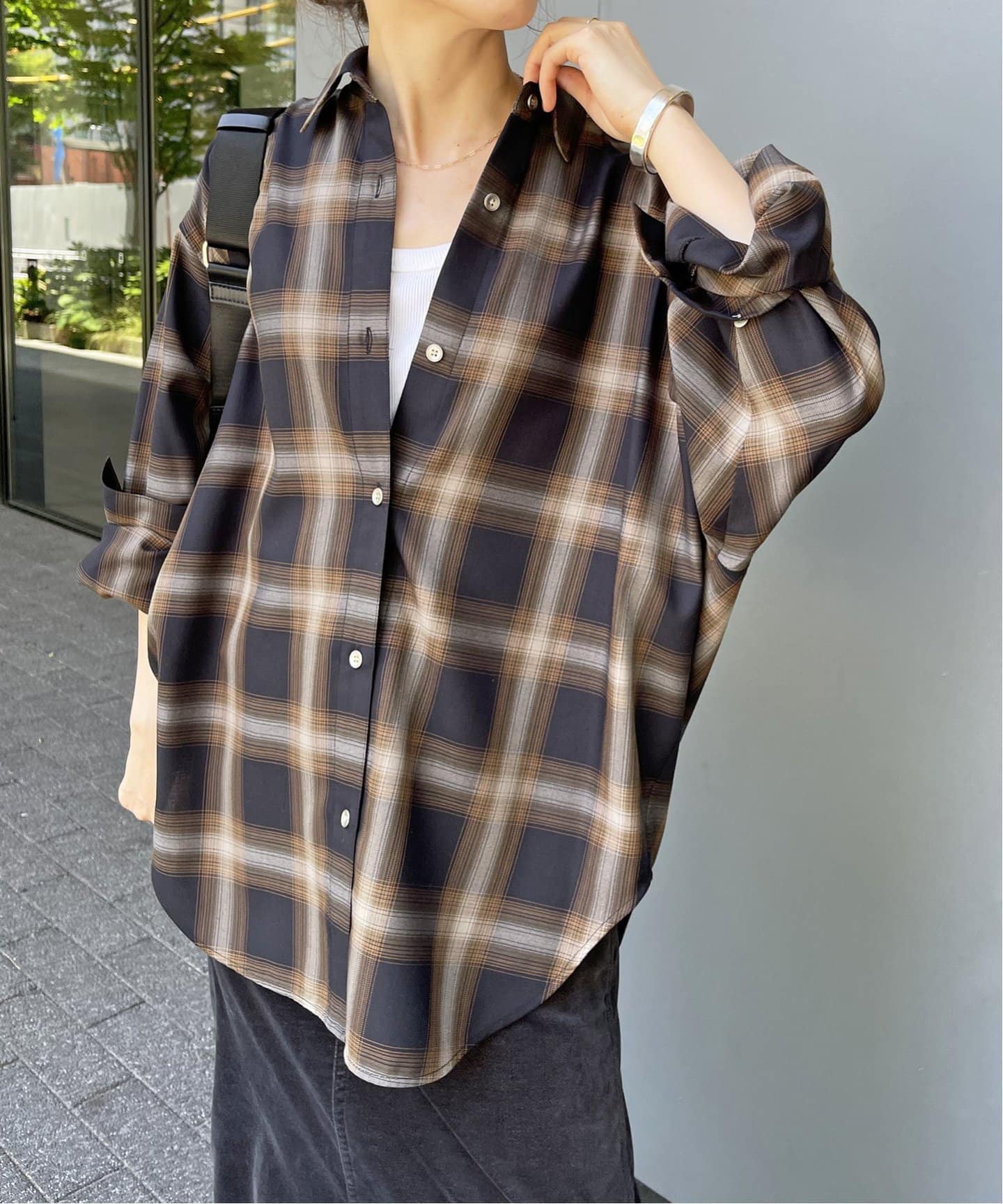 Spick & Span メタルボタンTRチェックルーズシャツ 　ブラック 追加》メタルボタンTRチェックルーズシャツ（シャツ／ブラウス