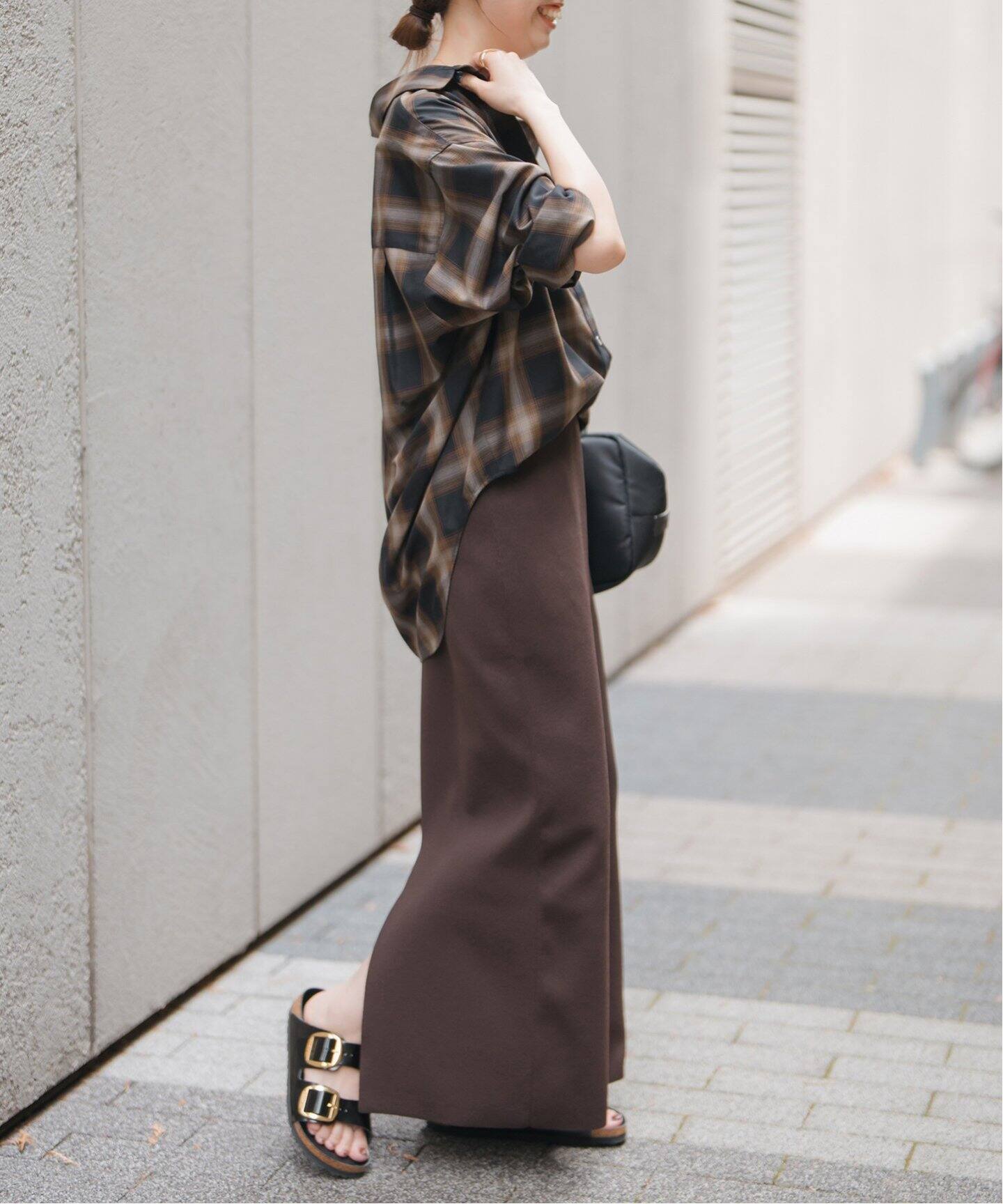 Spick & Span メタルボタンTRチェックルーズシャツ 　ブラック スピック＆スパン Spick & Span 《追加予約》メタルボタンTR