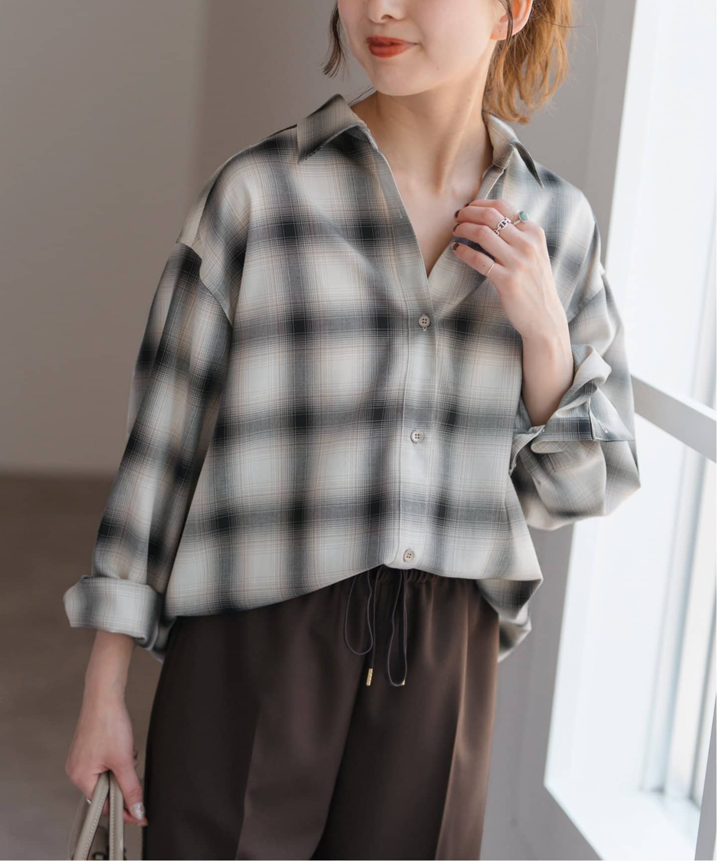 Spick & Span メタルボタンTRチェックルーズシャツ 　ブラック スピック＆スパン Spick & Span 《追加予約》メタルボタンTR
