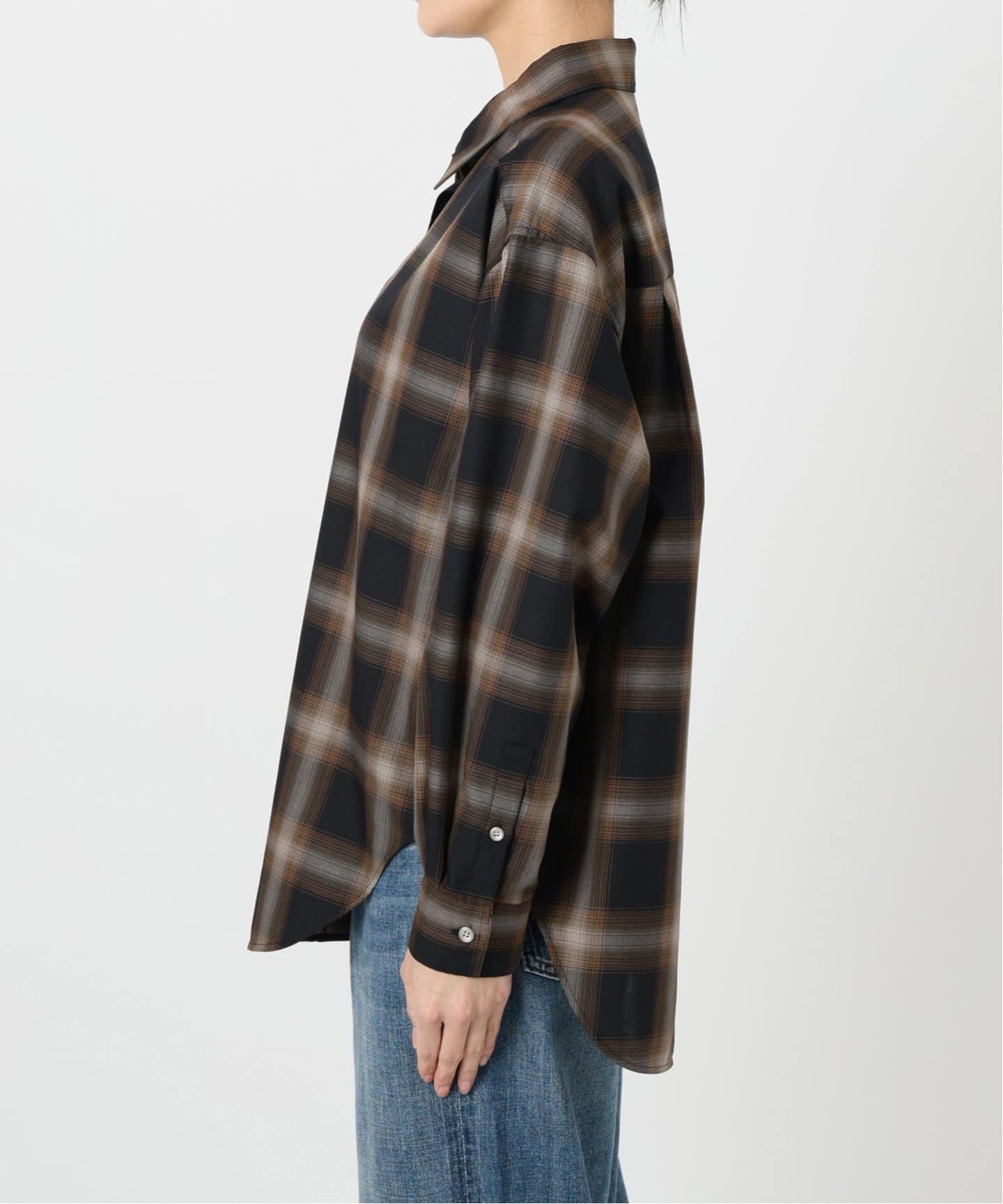 Spick & Span メタルボタンTRチェックルーズシャツ 　ブラック Spick＆Span ブラウス シャツ 「追加」メタルボタンTRチェック