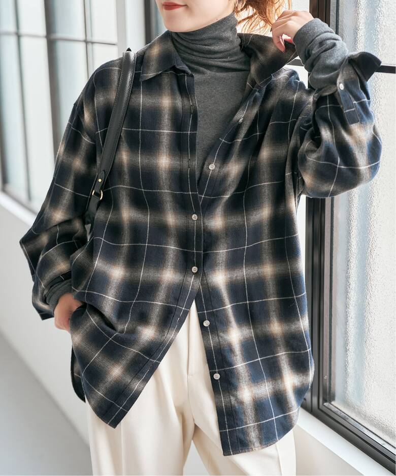 メタルボタンオンブレーチェックルーズシャツ（シャツ／ブラウス 