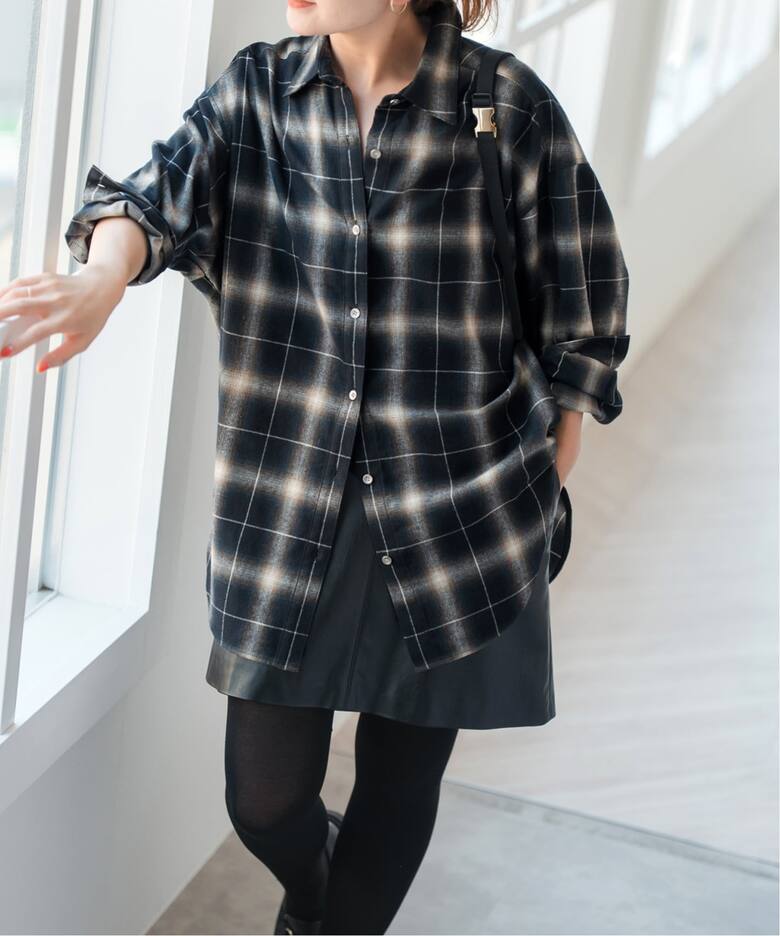 美品】スピックアンドスパン メタルボタンTR チェックルーズシャツ 