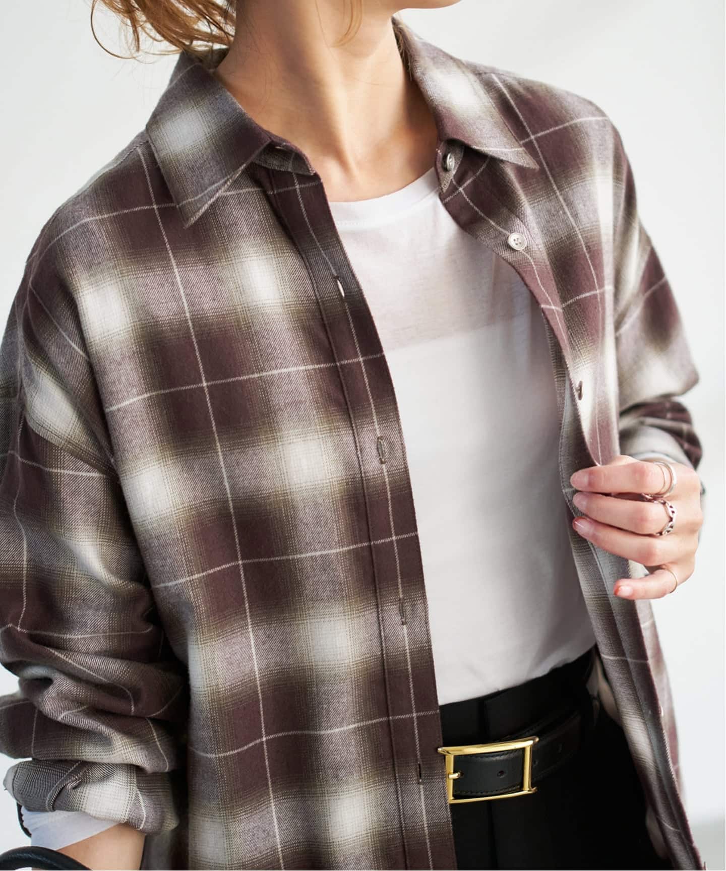 【最終価格・新品】Spick&Span オンブレーチェックルーズシャツ　ベージュ ≪WEB限定追加≫オンブレーチェックルーズシャツ | スピック