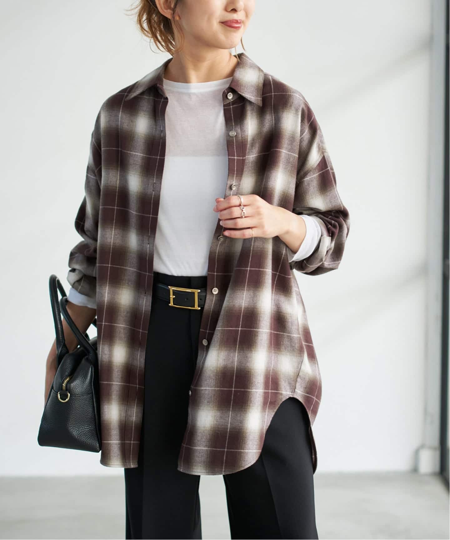 メタルボタンオンブレーチェックルーズシャツ メタルボタンオンブレーチェックルーズシャツ（シャツ／ブラウス