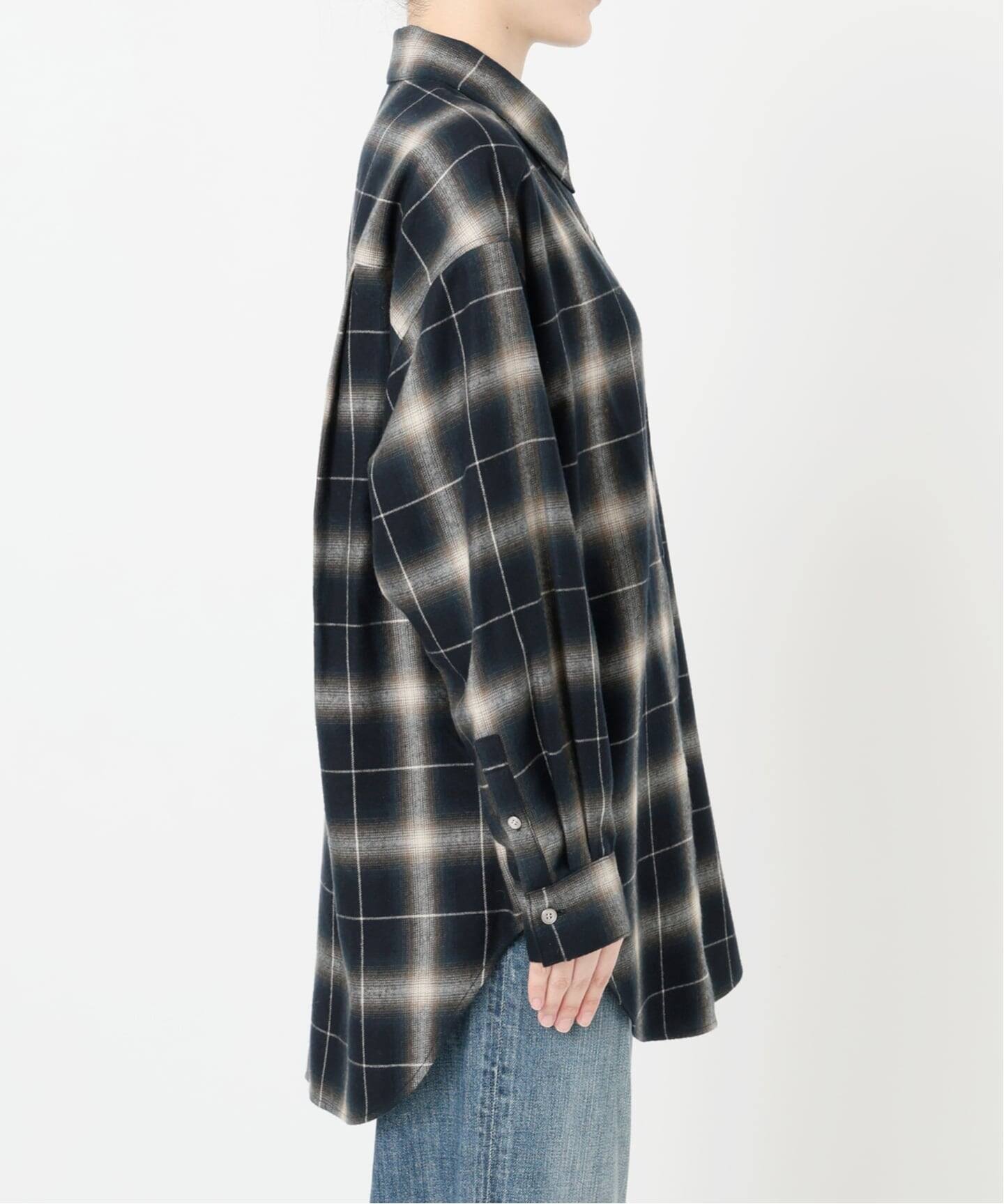 メタルボタンオンブレーチェックルーズシャツ（シャツ／ブラウス