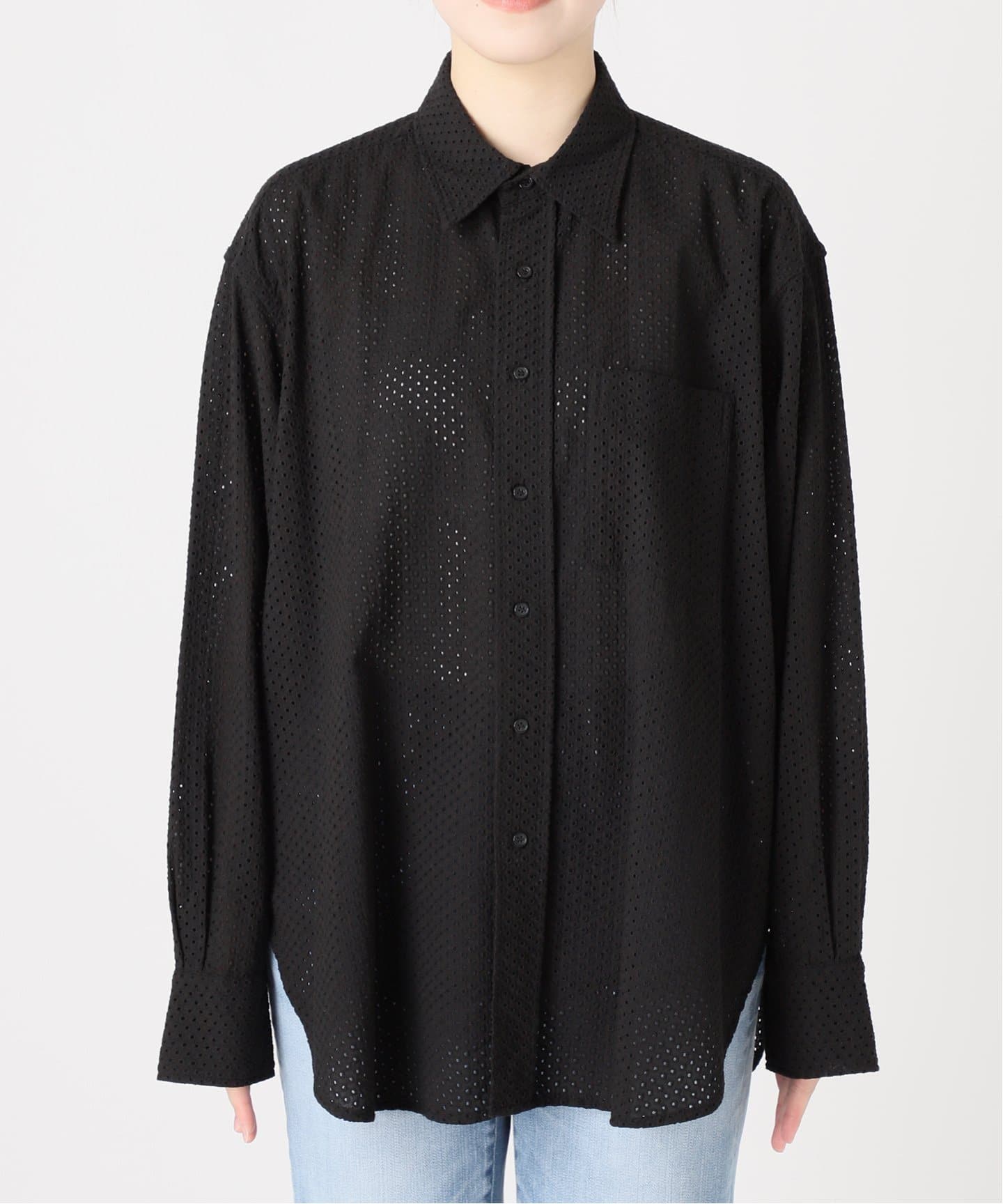 新品Spick & Span ドットカットワークブラック クロップドブラウス Spick & Span｜カットワークドットボートネックブラウス