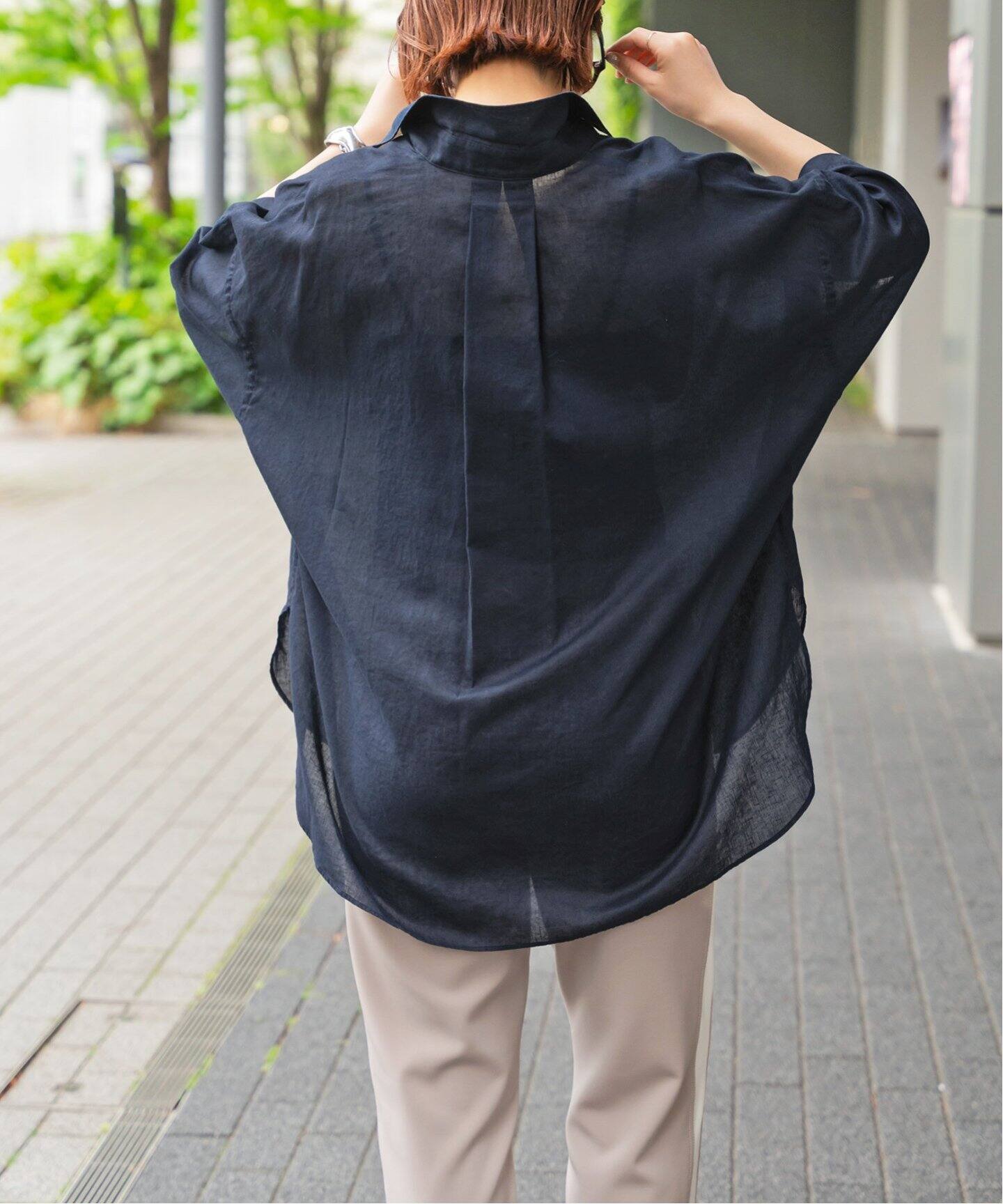 Spick and Span コットンリネンハーフスリーブシャツ ネイビー WEB限定追加》コットンリネンハーフスリーブシャツ（シャツ