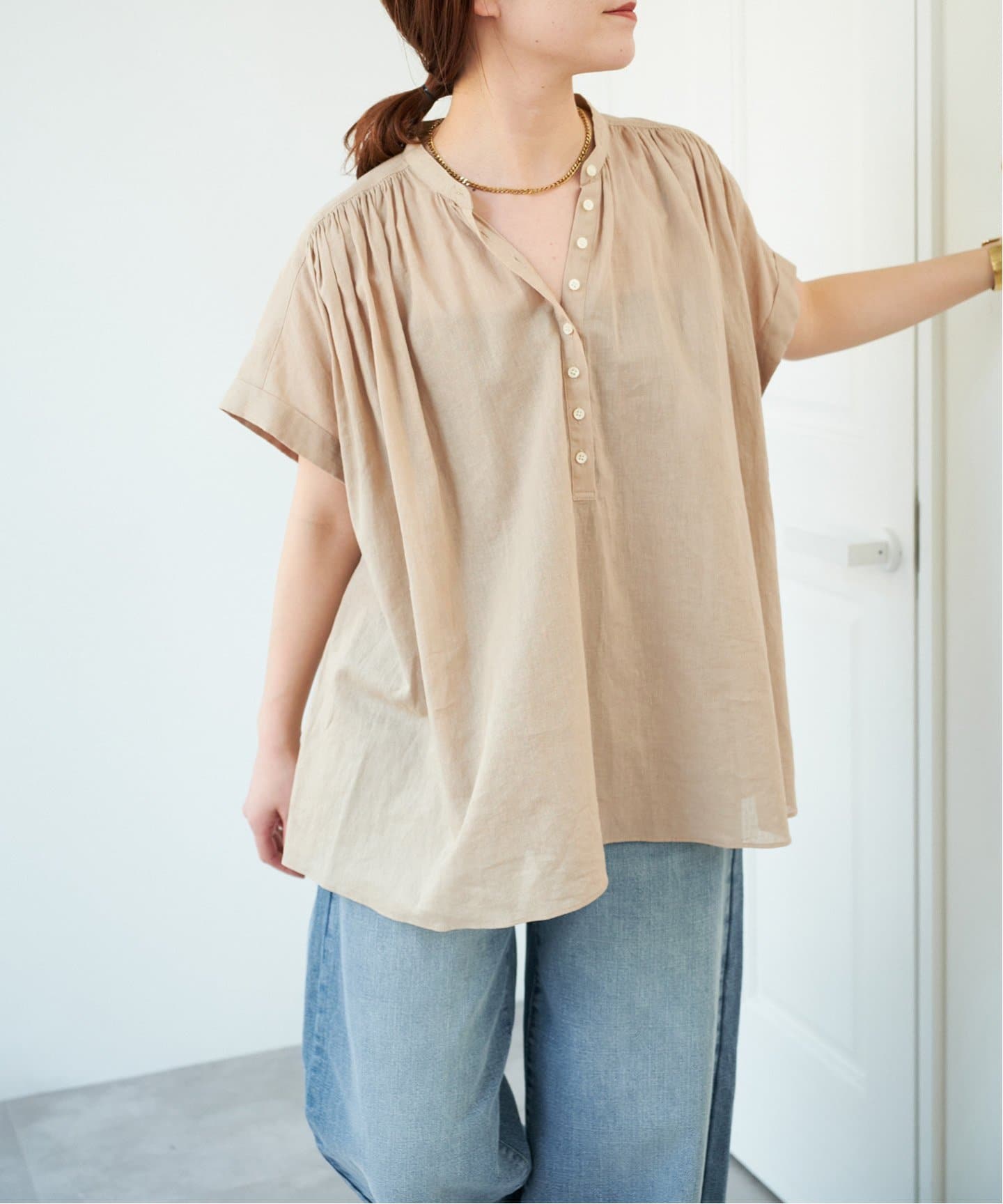【新品】Spick and Span コットンリネンスクエアフレンチスリーブ 白 Spick & Span｜《WEB限定》コットンリネンスクエアフレンチ