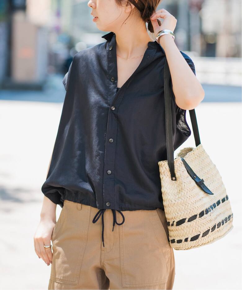 リネンブレンドフレンチヘムギャザーシャツ（シャツ／ブラウス  