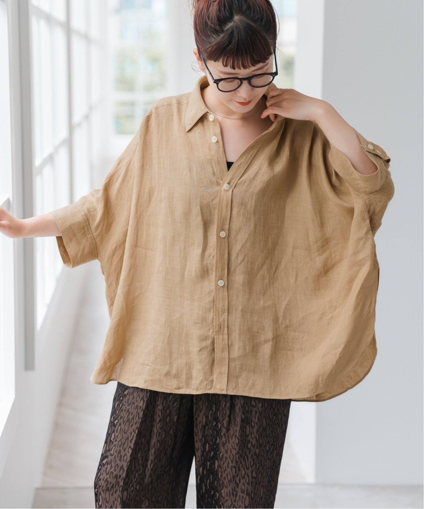 60リネンキャンバスドルマンンスリーブシャツ（シャツ／ブラウス