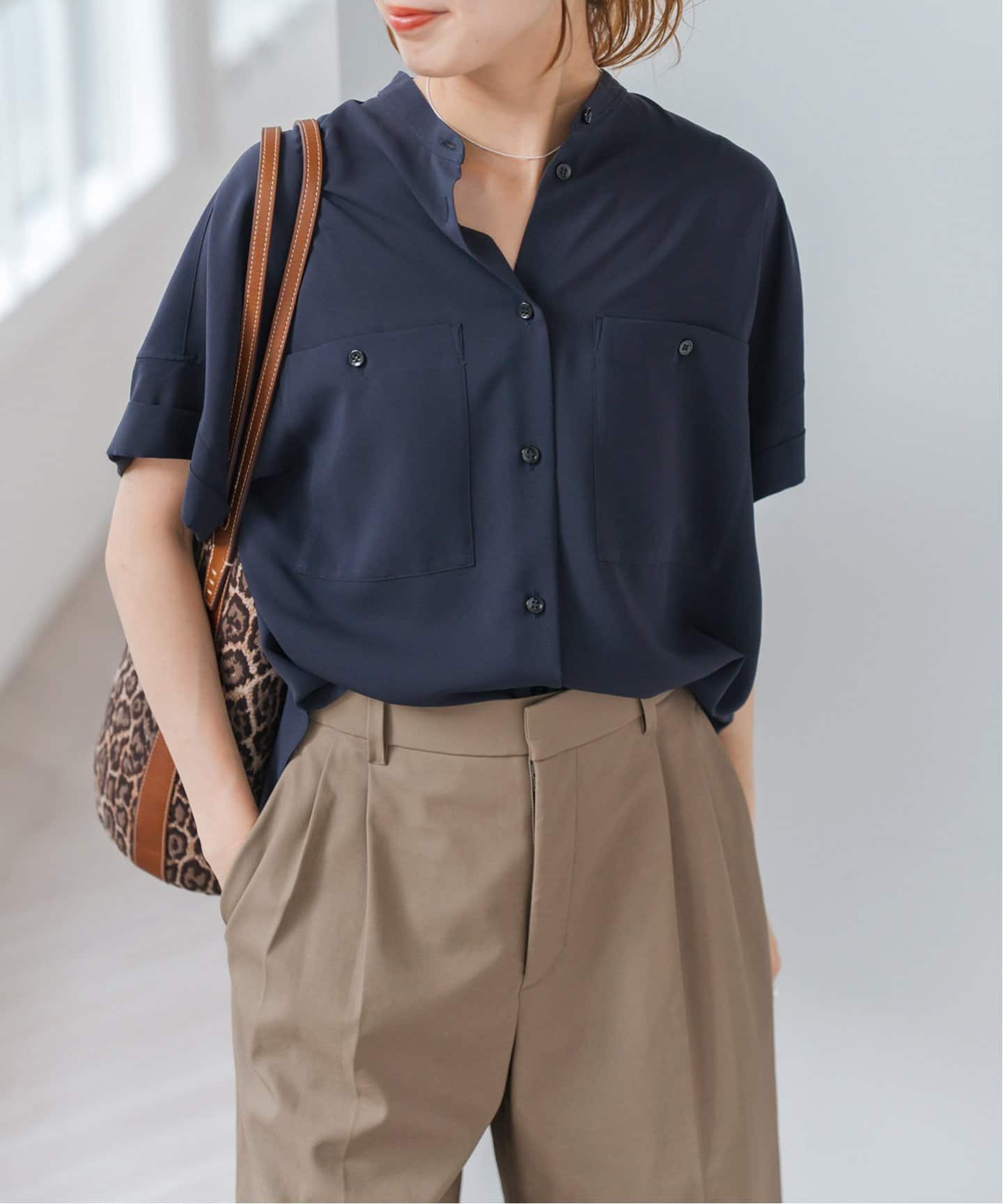 Spick and Span シルキードレープシャツ 今期 美品　ネイビー　紺 シルキードレープシャツ（シャツ／ブラウス）｜Spick and Span