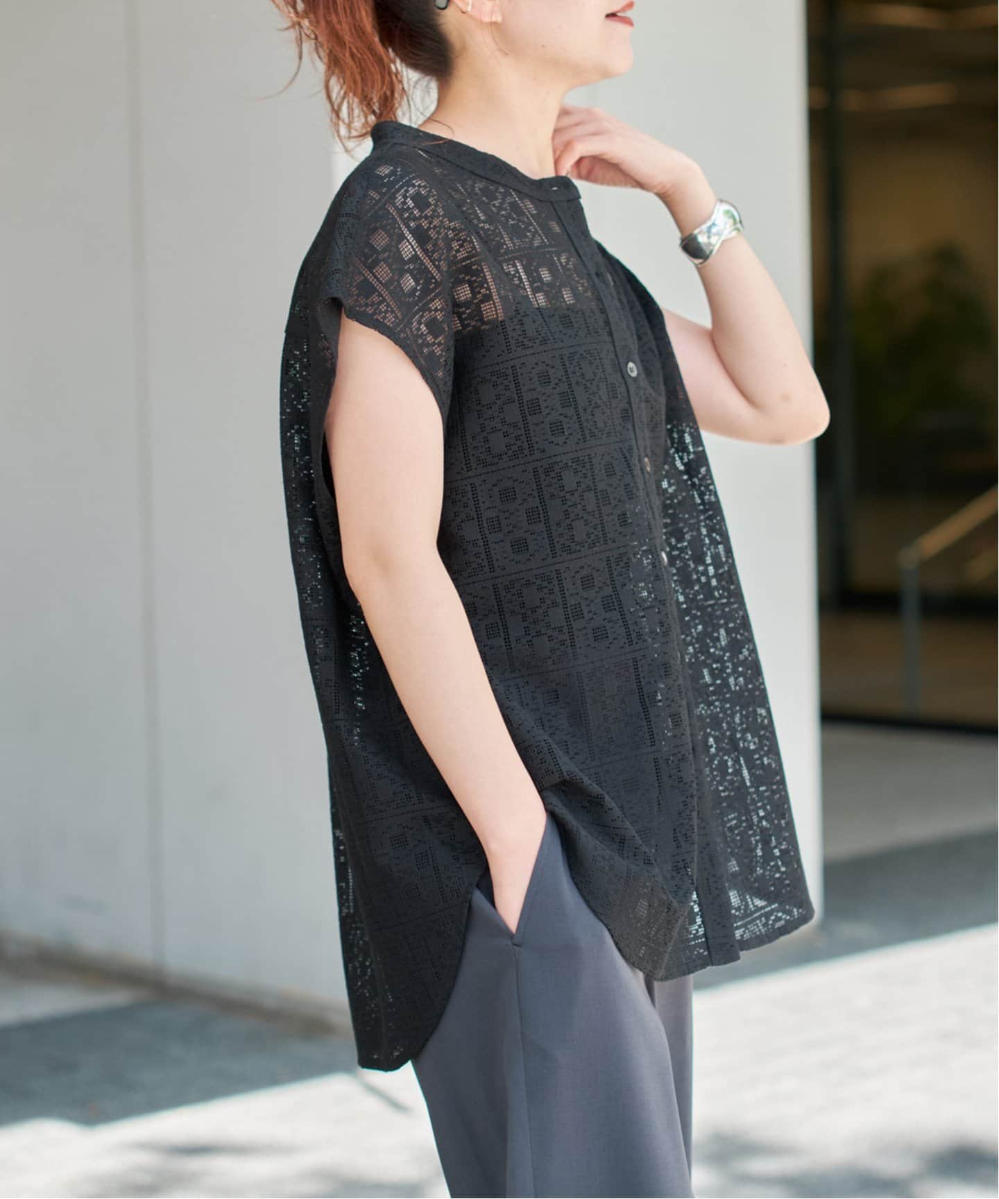Spick&Span「PEレースフレンチスリーブシャツ」 WEB限定》PEレースフレンチスリーブシャツ（シャツ／ブラウス