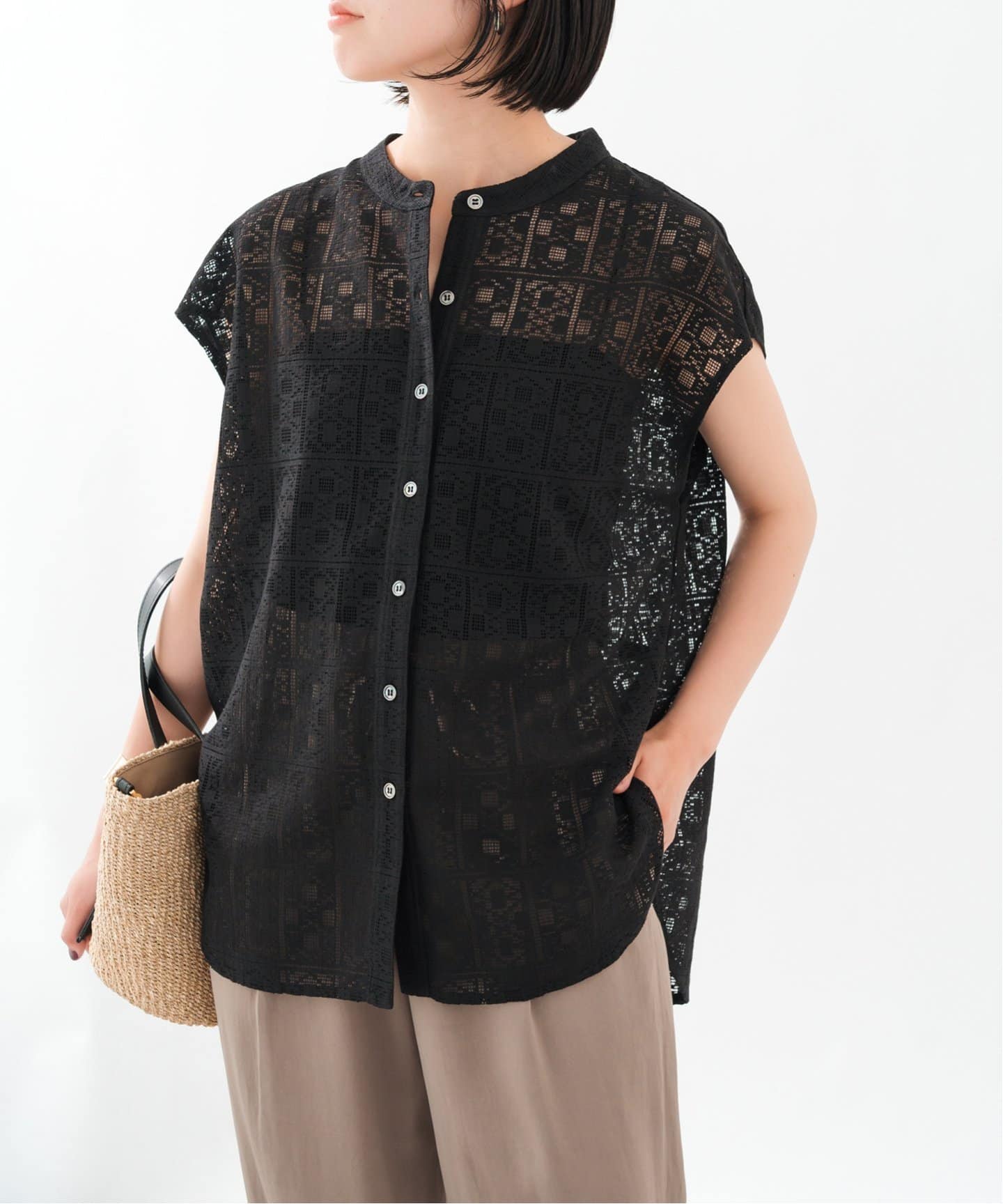 Spick&Span「PEレースフレンチスリーブシャツ」 追加4予約》PEレースフレンチスリーブシャツ（シャツ／ブラウス