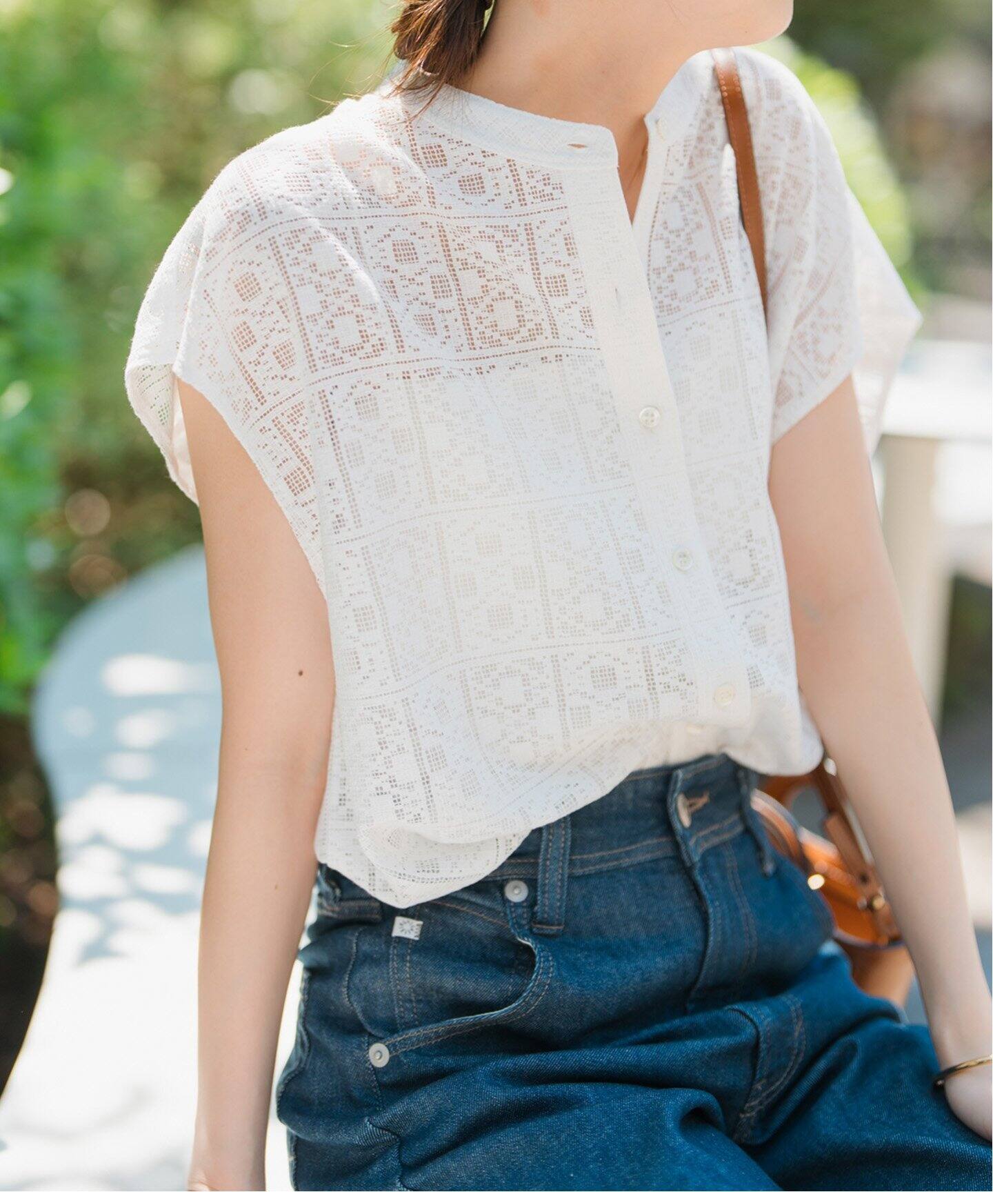 Spick & Span スピックアンドスパン ケミカルレースフレンチブラウス スピック＆スパン（Spick and Span）/ケミカルレースフレンチ