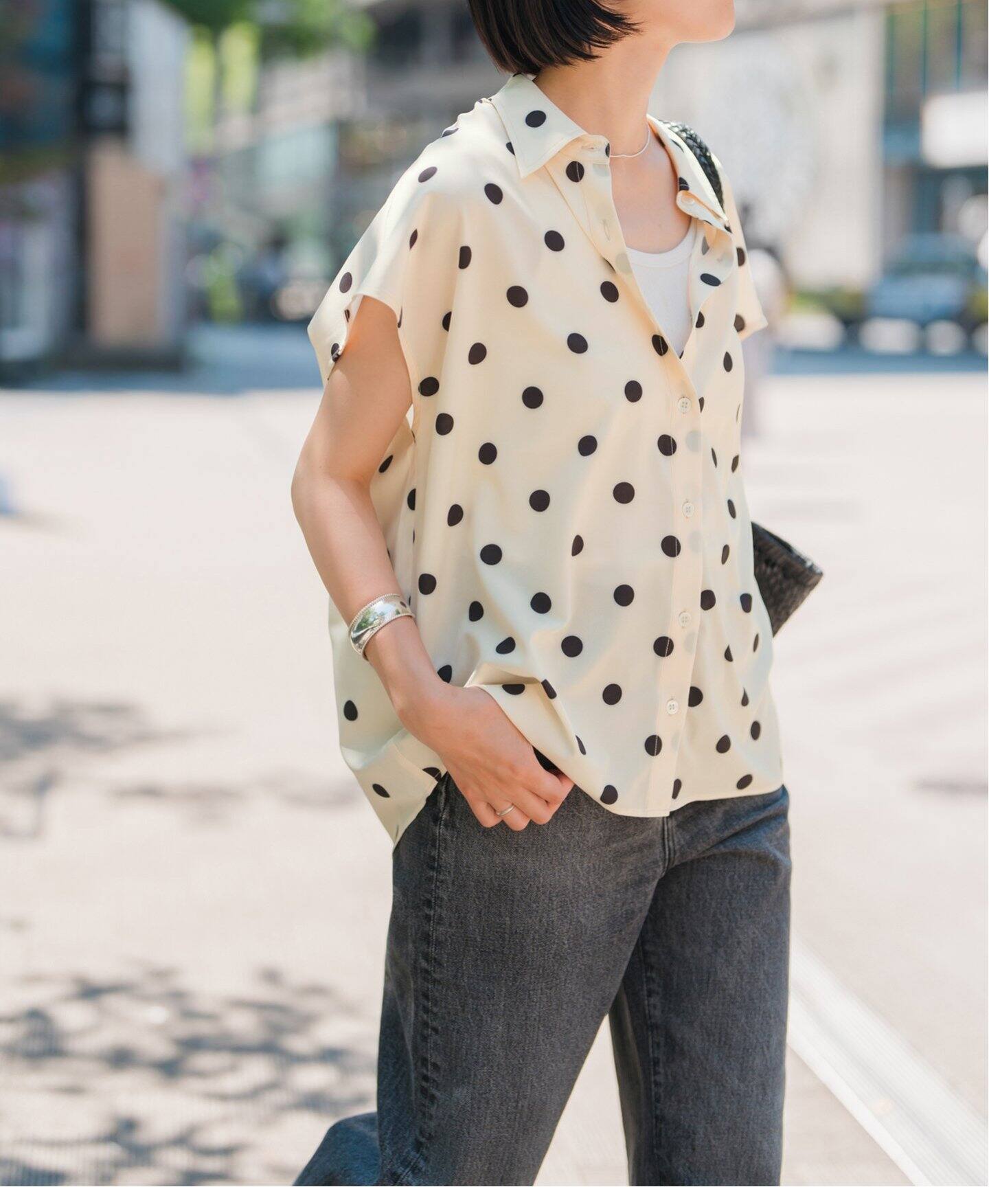 WEB限定予約》ドットフレンチスリーブシャツ（シャツ／ブラウス  
