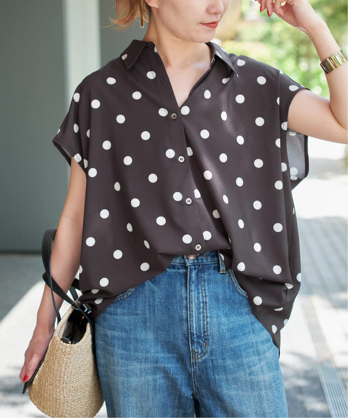 Spick&Span ドットジャガードボリュームスリーブブラウス　ブラック Spick&Span ドットジャガードボリュームスリーブブラウス