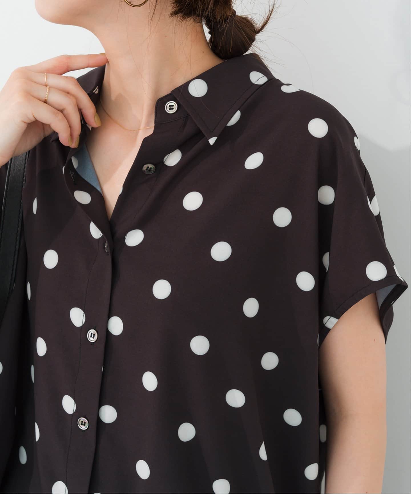 ドットフレンチスリーブシャツ Spick＆Span ブラウス シャツ 「WEB限定3追加」ドットフレンチ