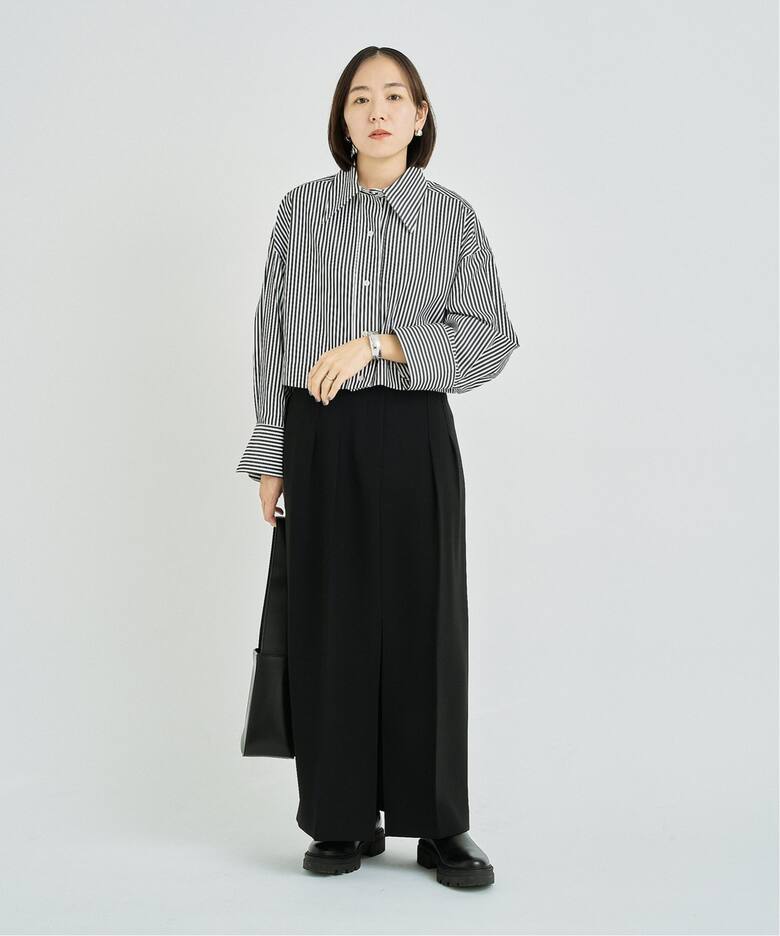 追加》ストライプクロップドカシュクールシャツ（シャツ／ブラウス 