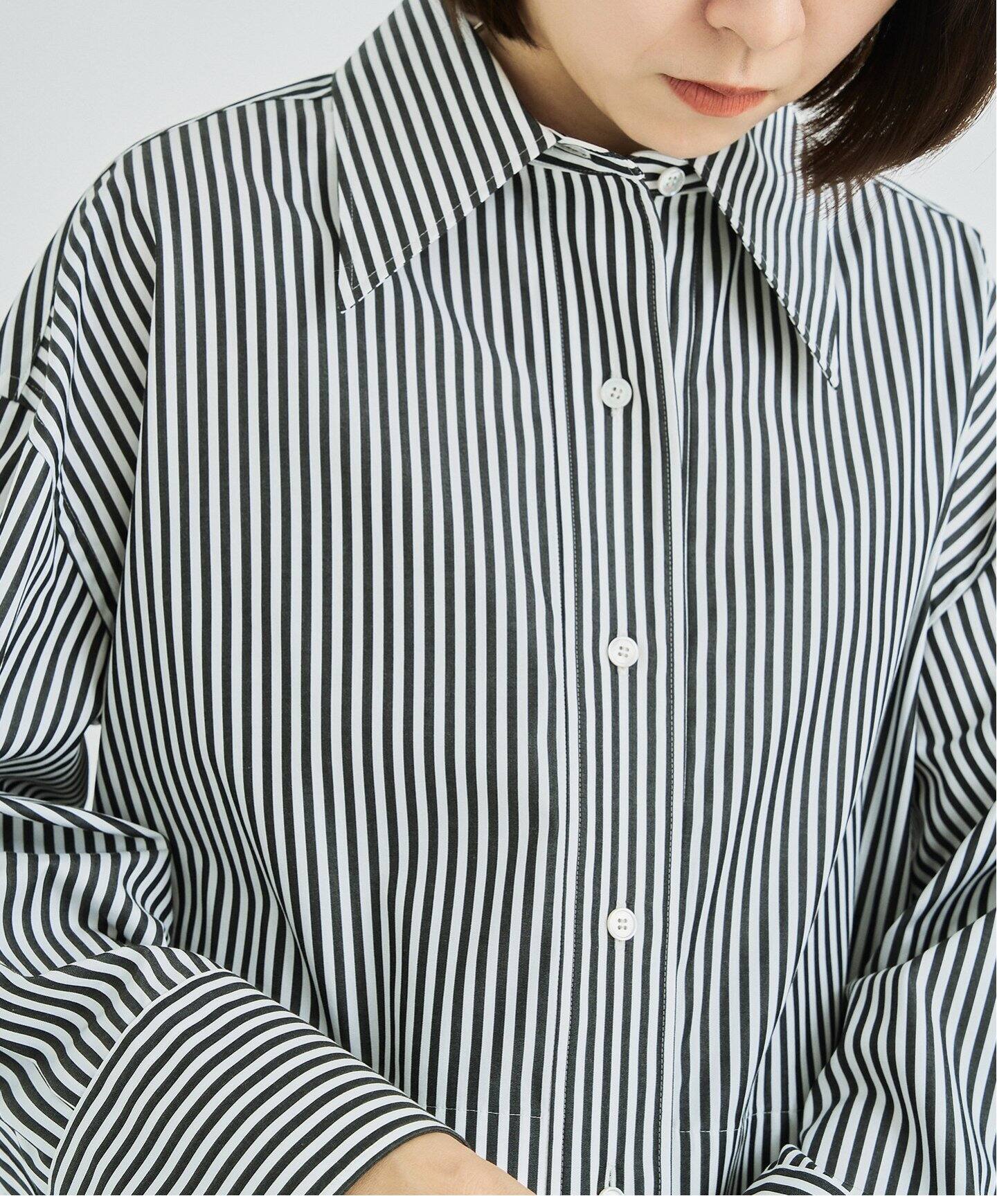 追加》ストライプクロップドカシュクールシャツ（シャツ／ブラウス